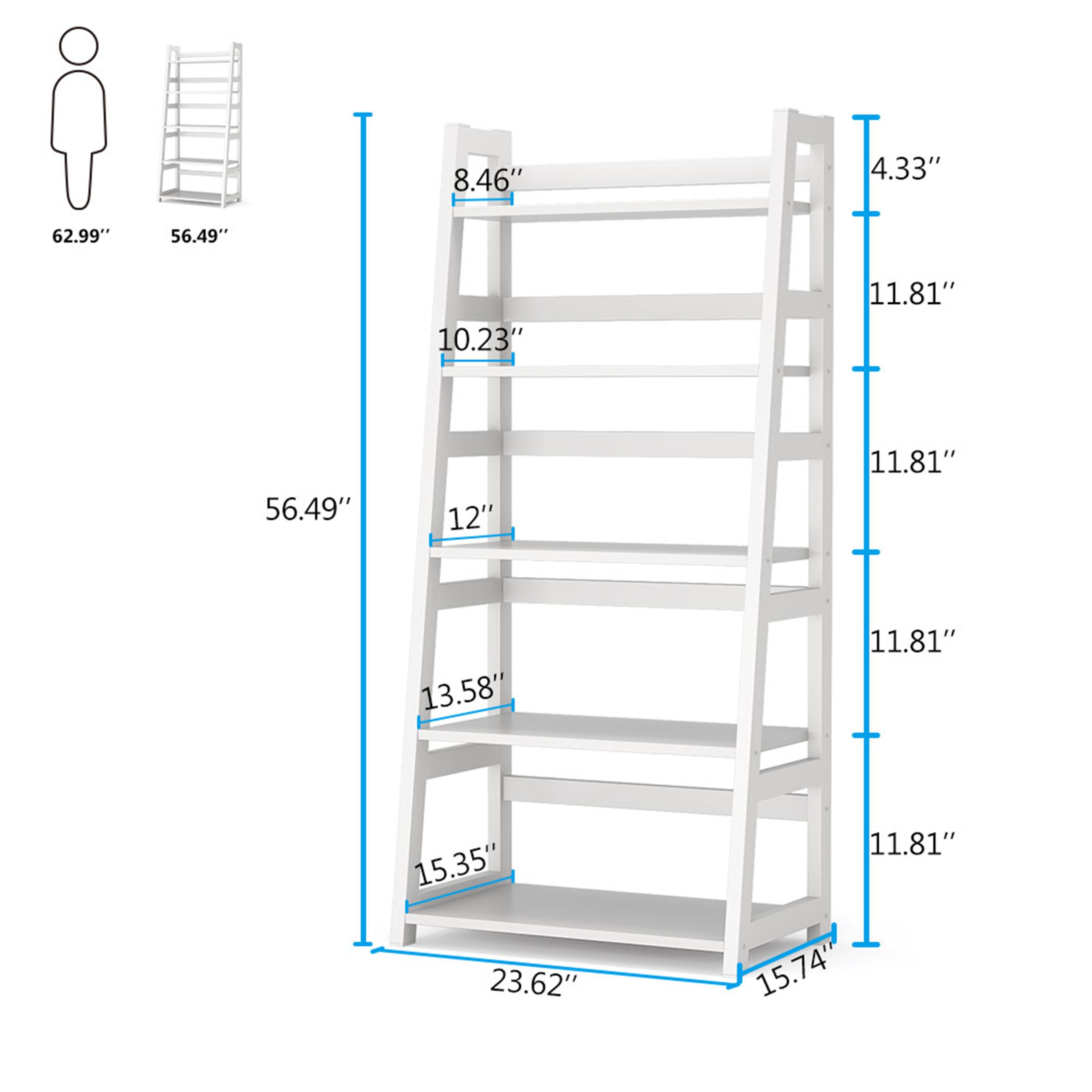 5-Tier Ladder Bookcase Modern Bookshelf, Etagere Display Shelves - Brown&Black