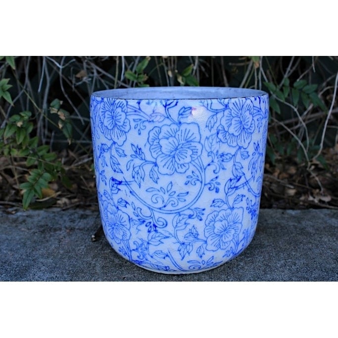 Ceramic Blue and White Cylindrical planters, 2 Prints