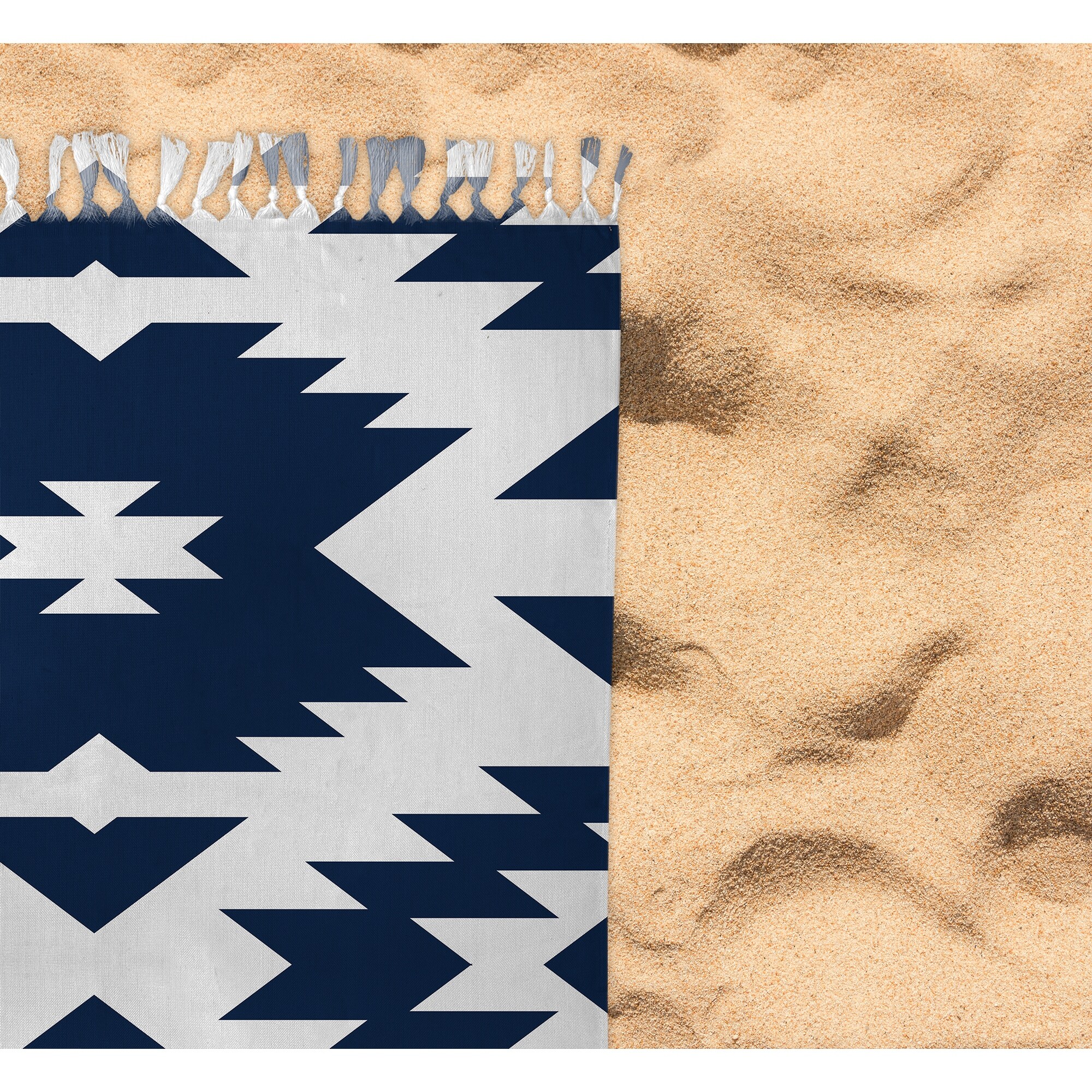THRACE NAVY Beach Blanket with Tassels By Becky Bailey - 38 x 80