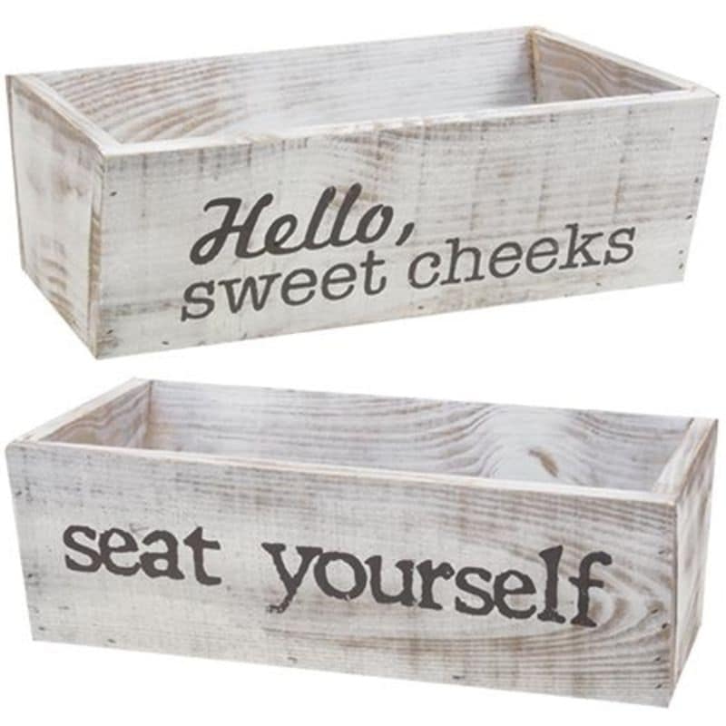 Hello Sweet Cheeks/Seat Yourself Reversible Toiletries Box - White - 4" high by 11.75" wide by 7" deep