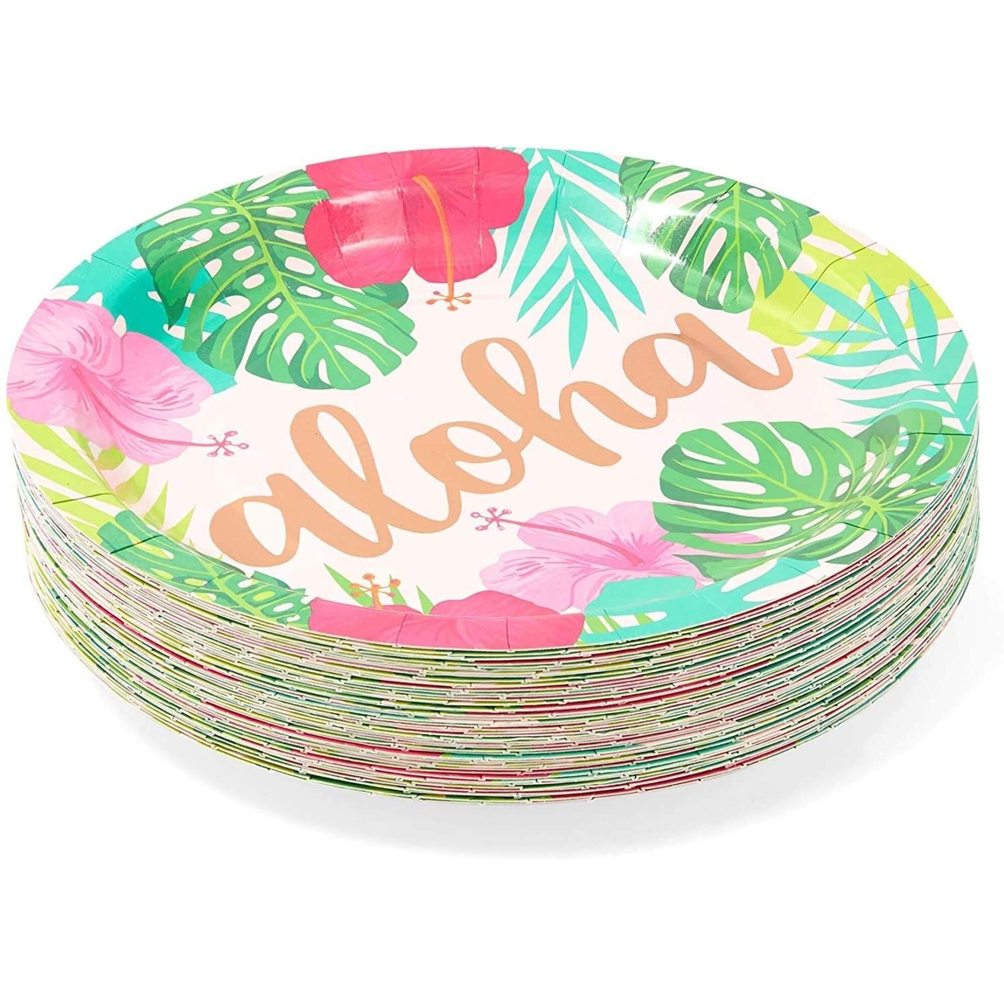Hawaiian Paper Plates, Luau Birthday Party Decorations (9 In, 48 Pack)