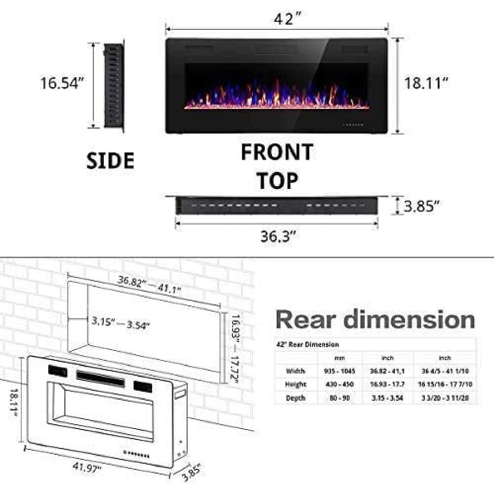 30"-60" Recessed and Wall Mounted Electric Fireplace,750-1500W