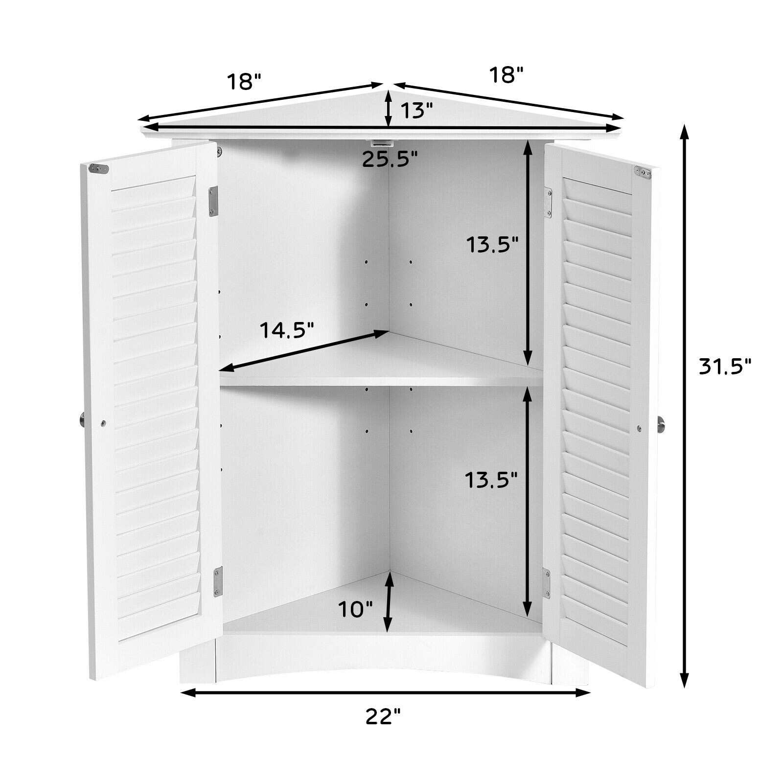 Adjustable Corner Storage Cabinet with Shutter Doors-White - 25"(L) x 12.5"(W) x 32"(H)