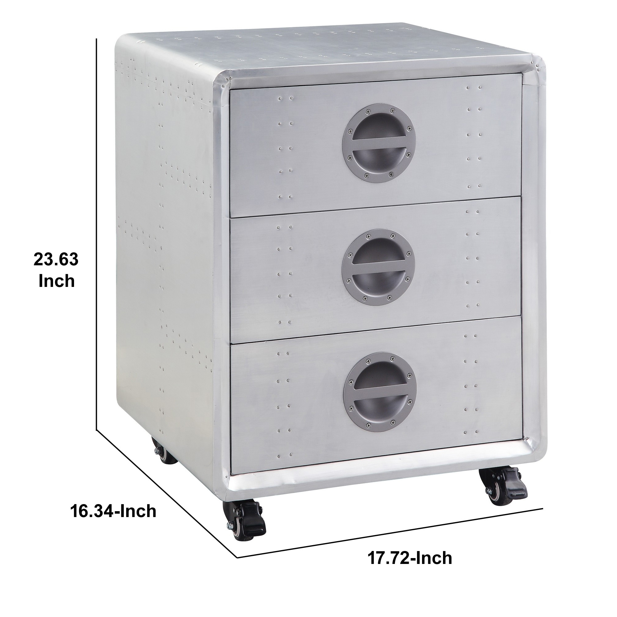 24 Inch Industrial Aluminum Cabinet with 3 Drawers, Silver
