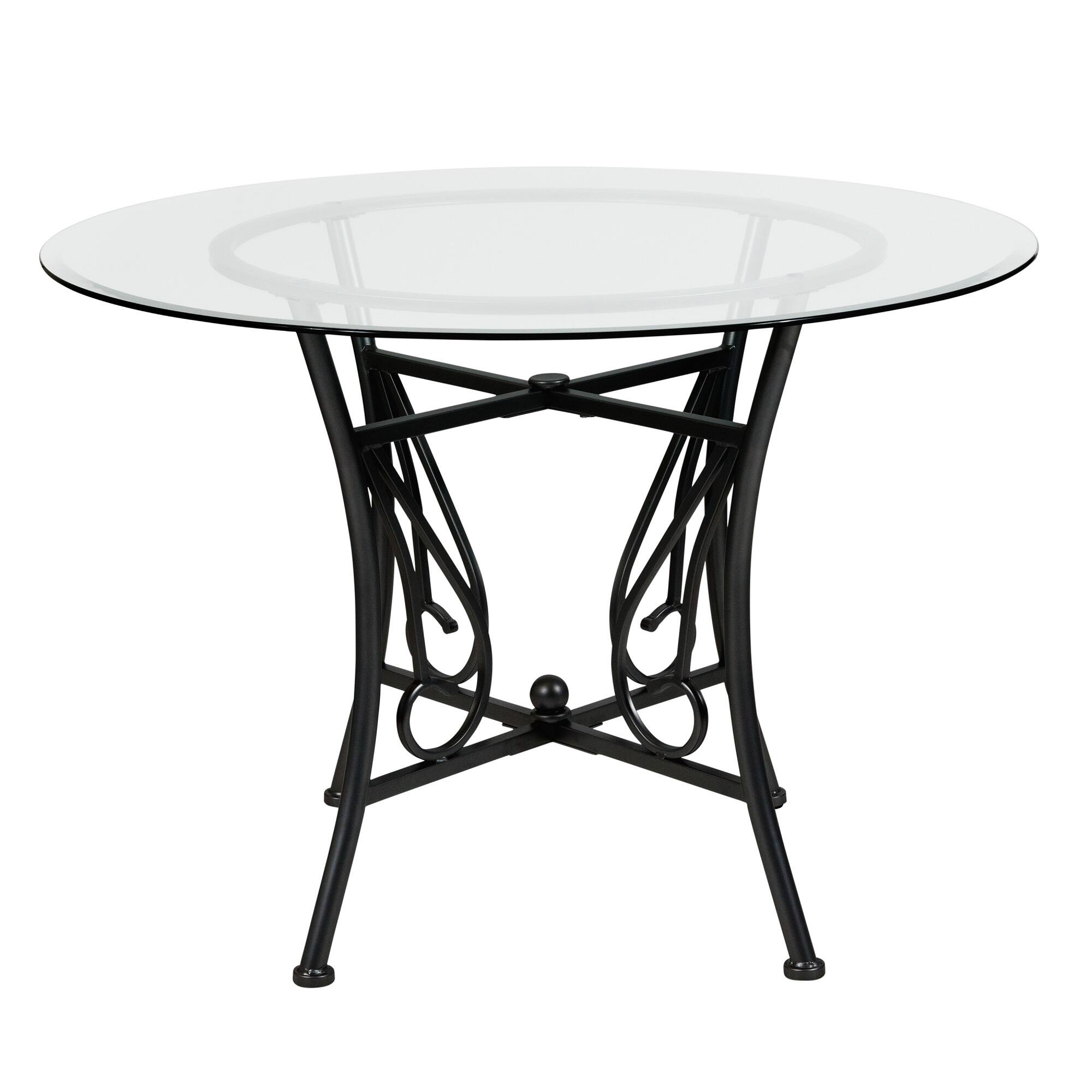 42" Clear and Black Contemporary Round Glass Dining Table
