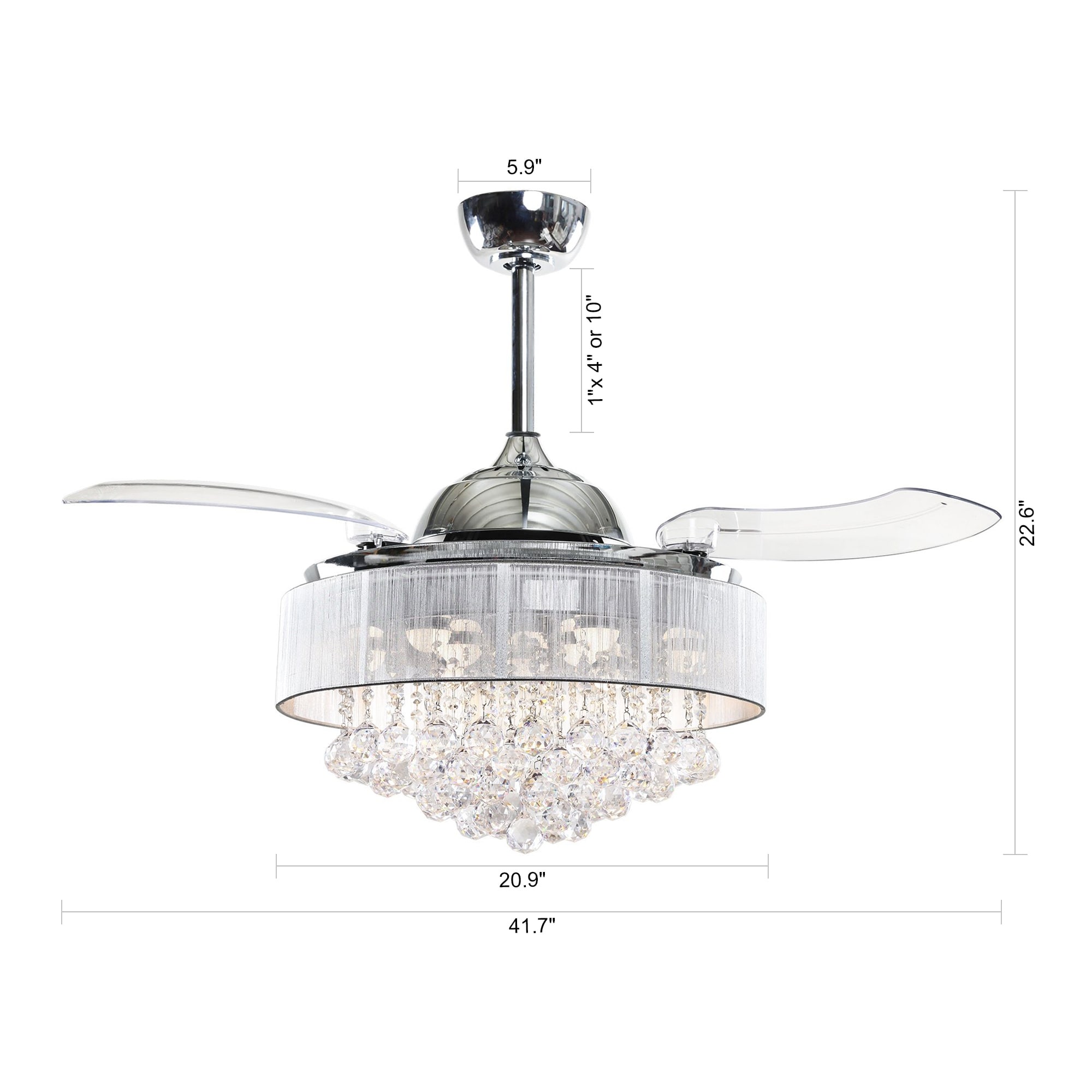 42-inch Retractable 3-Blade Crystal Chandelier LED Ceiling Fan