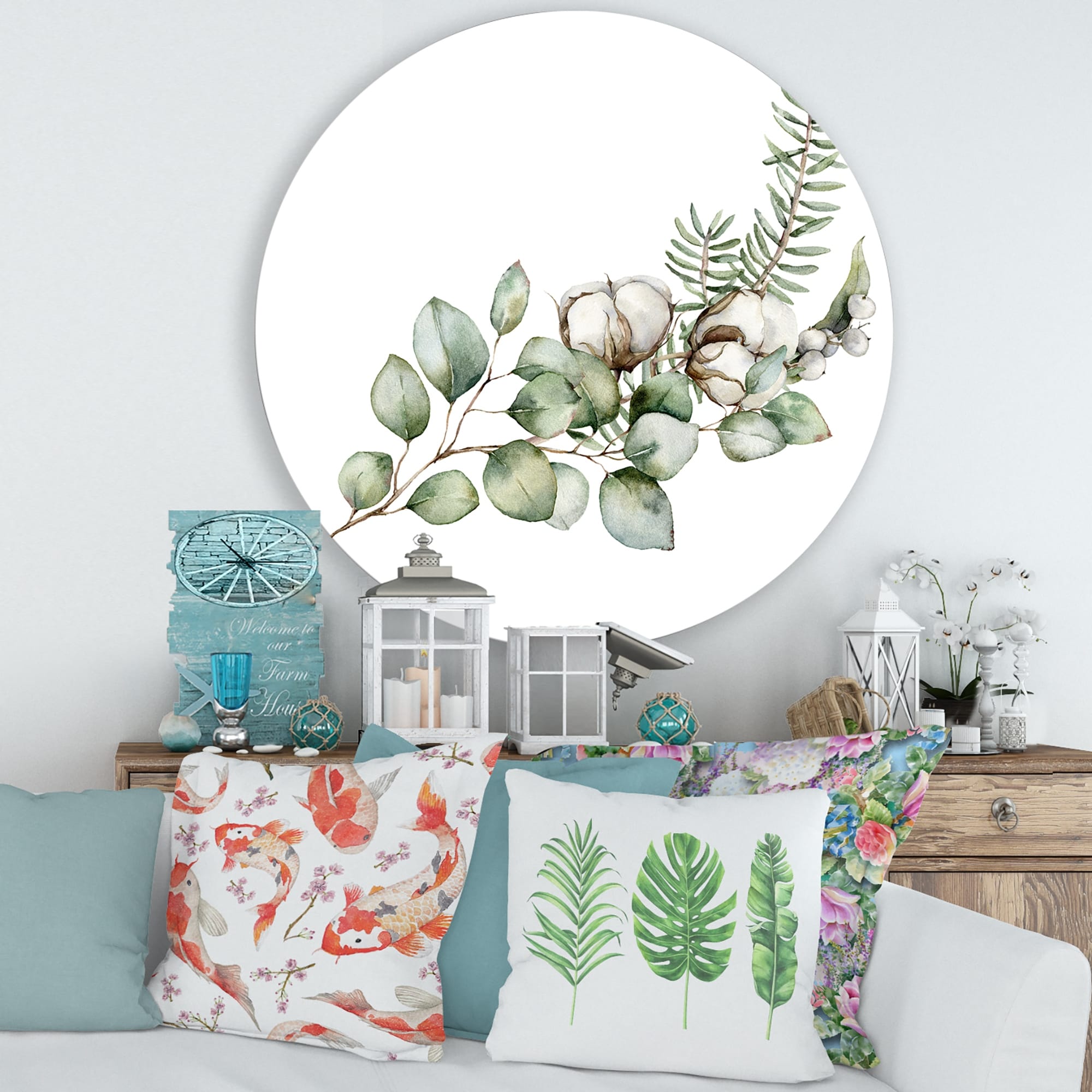 Designart 'Christmas Bouquet With Eucalyptus Branches' Traditional Metal Circle Wall Art