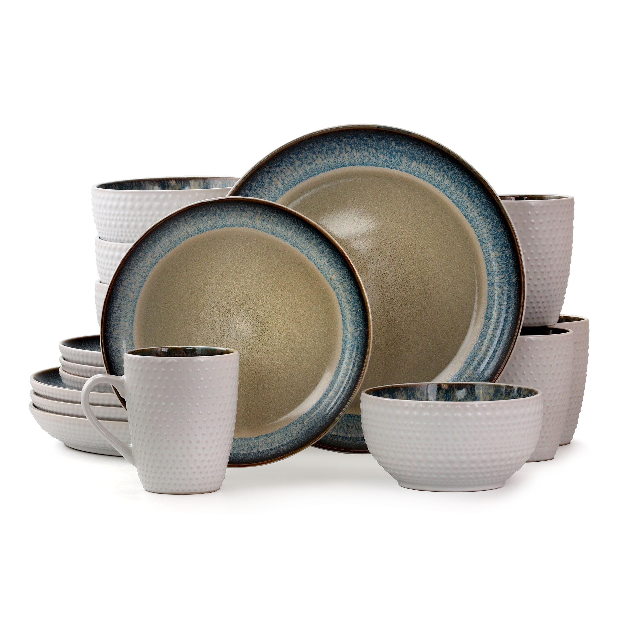 Elama Modern Dot 16 Piece Luxurious Stoneware Dinnerware with Complete Setting for 4 - N/A