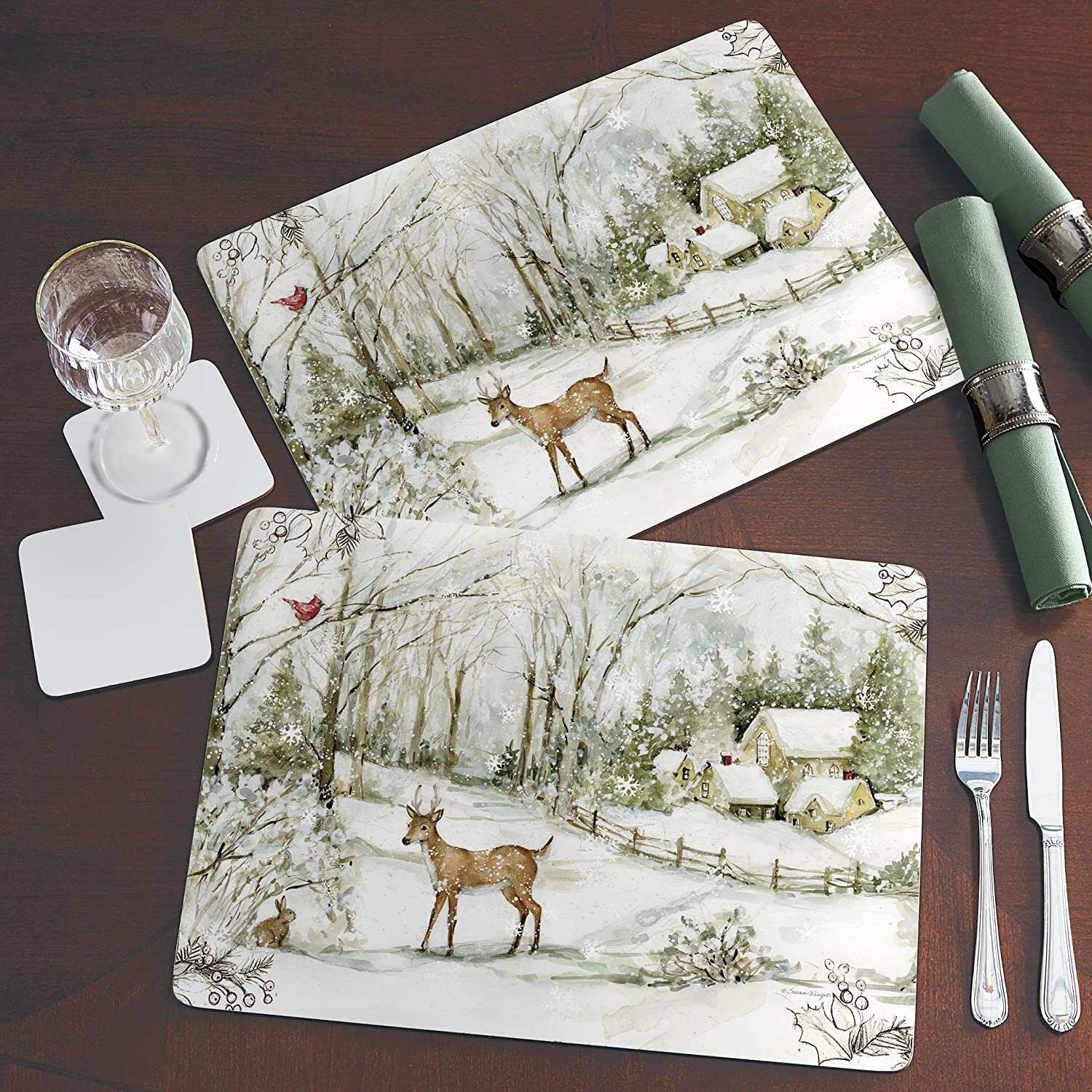 Cala Home Winter Forest by Susan Winget Hardboard Placemat Boxed Set of 4