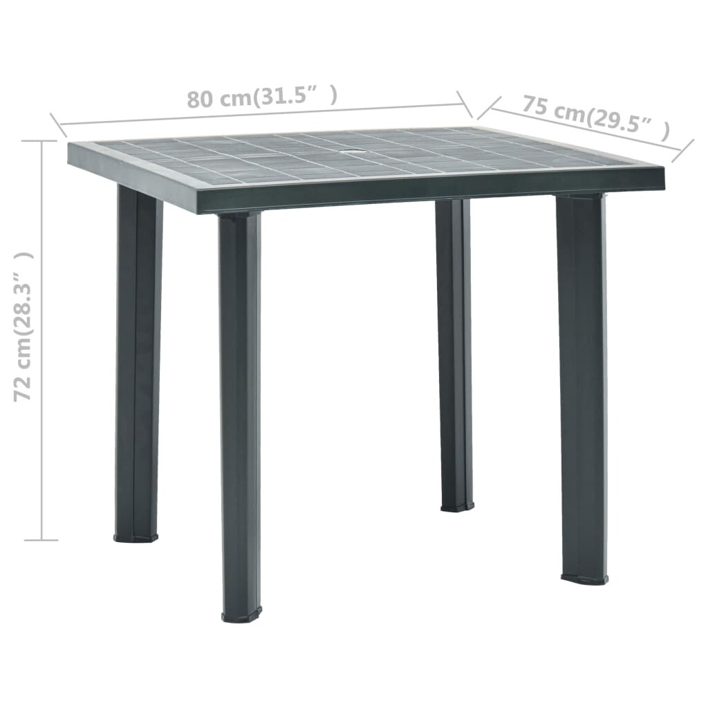 vidaXL Patio Table Green 31.5"x29.5"x28.3" Plastic - 31.5" x 29.5" x 28.3"