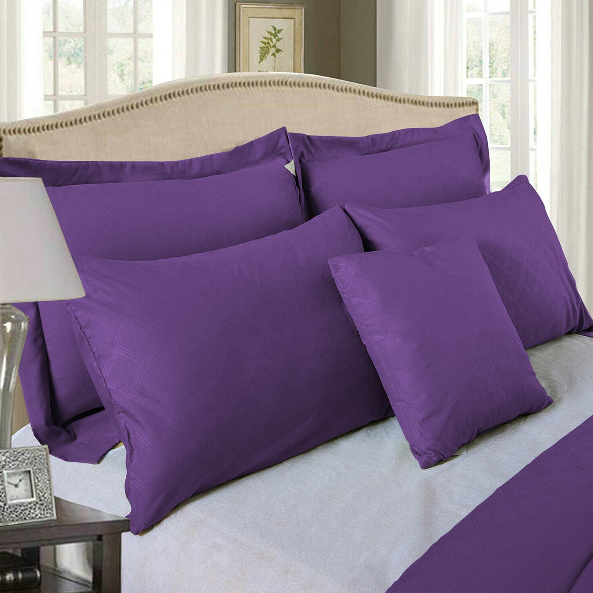 10 Piece Bed In A Bag Comforter Set Plaid Embossed King Purple