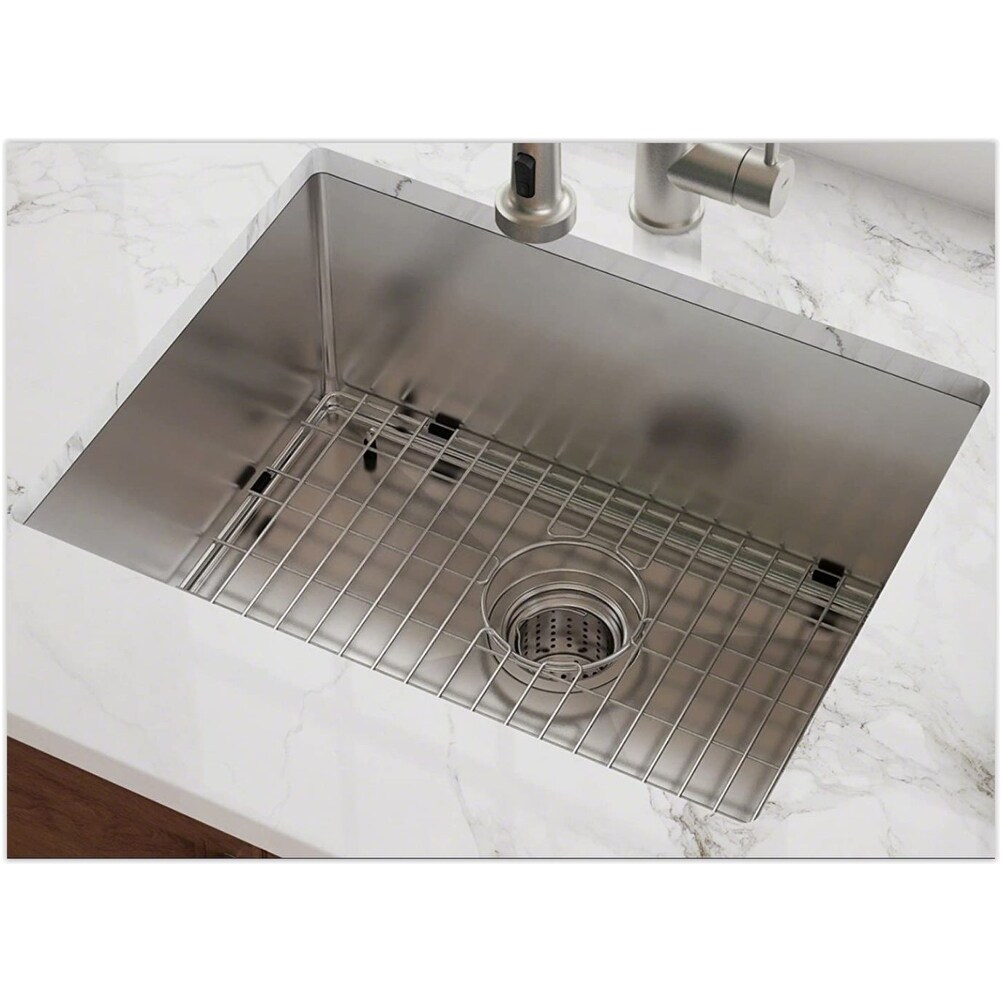 American Imaginations 15-in. W Undermount Brushed Nickel Laundry Sink Set For Wall Mount Drilling - Strainer Included - 15