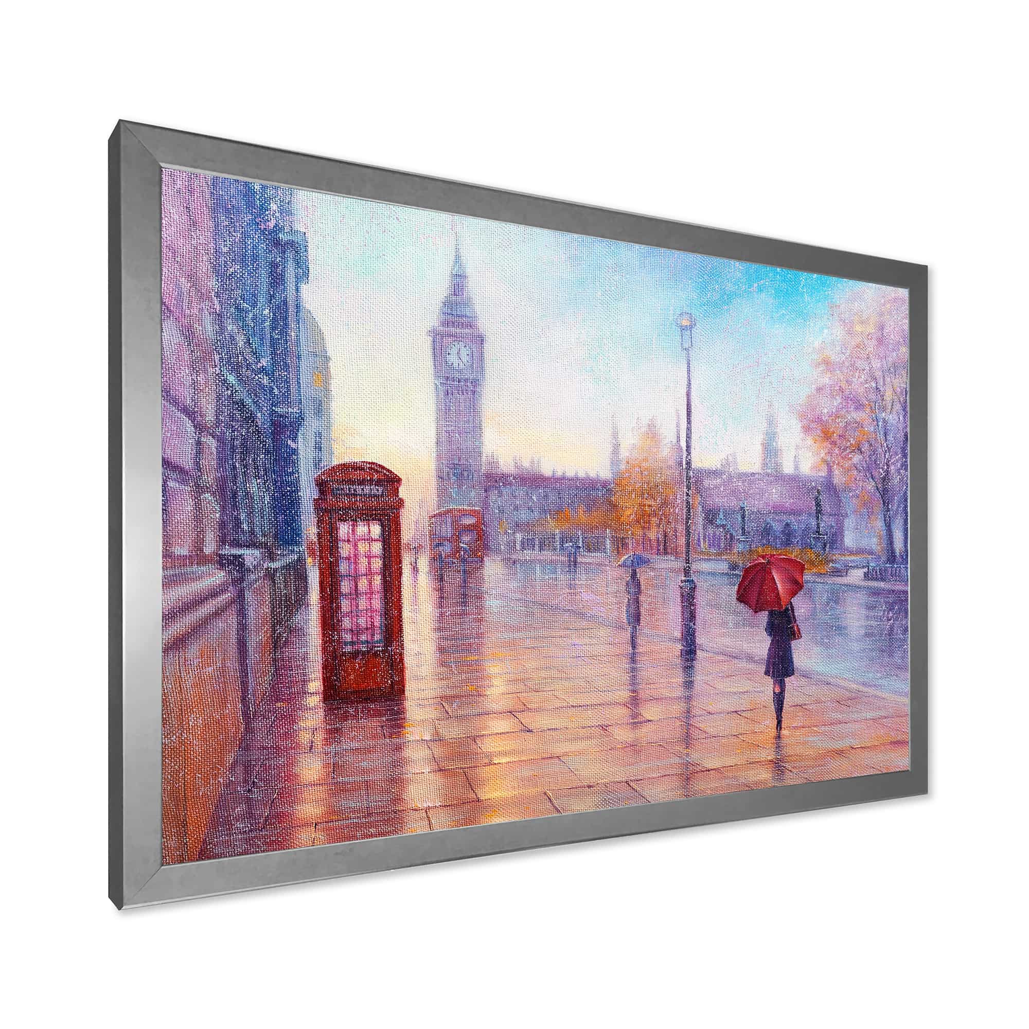 Designart "Big Ben and Woman With Red Umbrella In London" French Country Framed Art Print