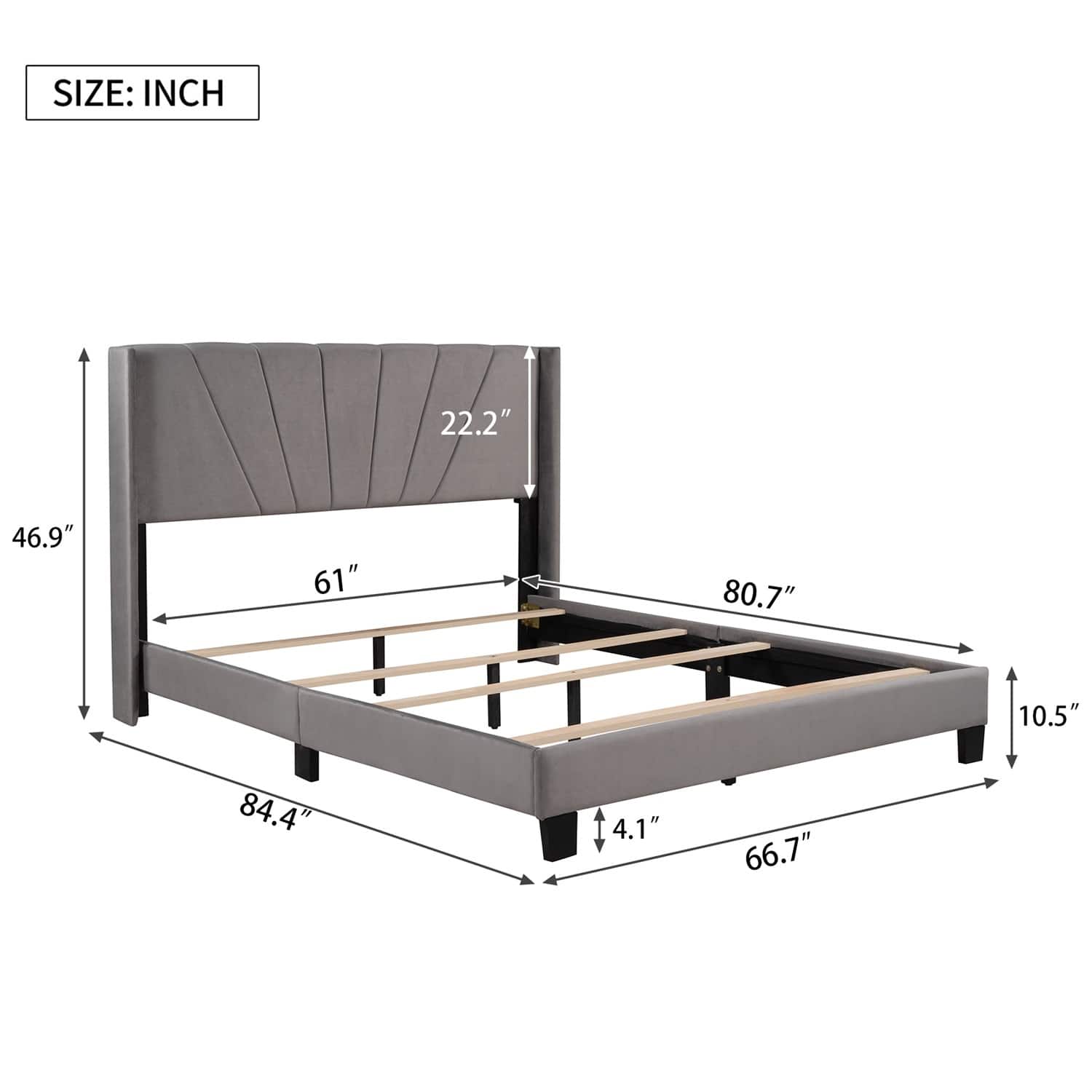 Merax Queen Size Velvet Upholstered Platform Bed