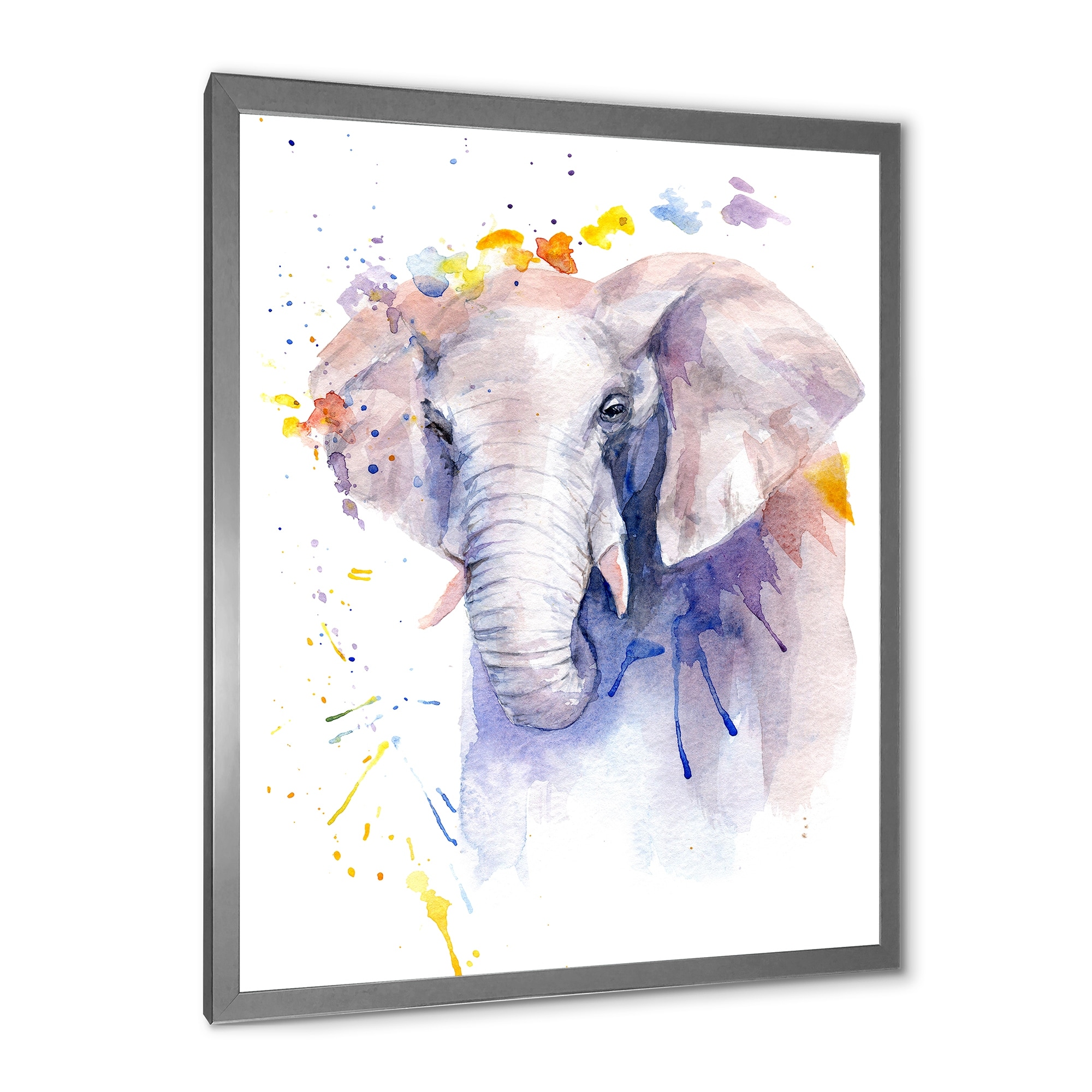 Designart "Portrait of An Elephant In Flowers" Farmhouse Framed Art Print
