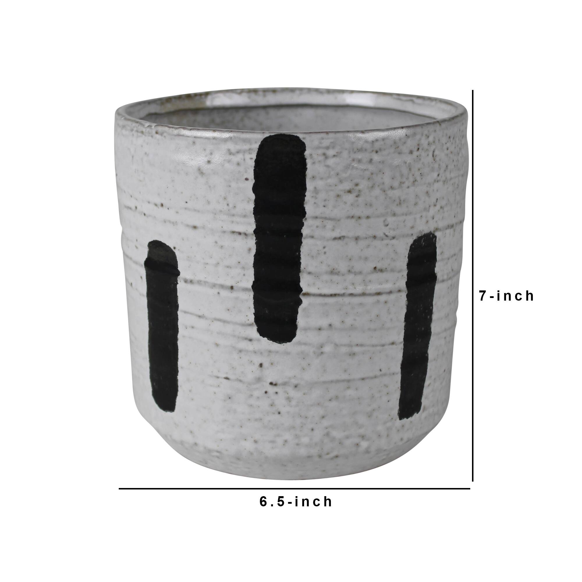 Ceramic Cachepot with Alternate Stripes Pattern, Large, Set of 4, Gray