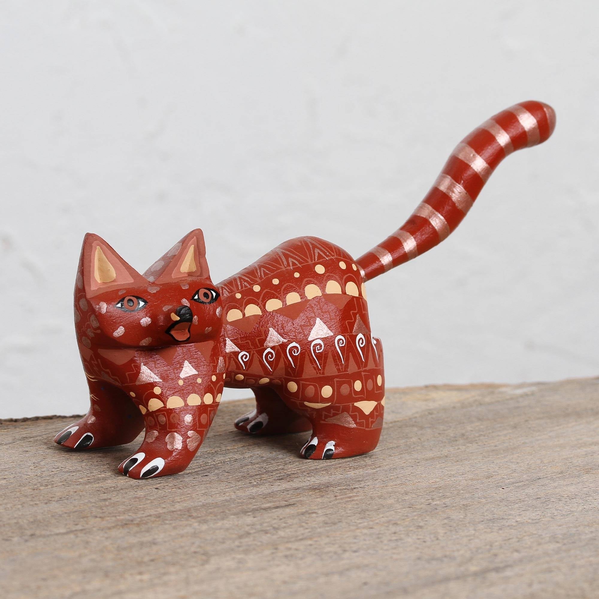 NOVICA Walking Cat, Wood alebrije figurine - 3.9" H x 7.5" W x 1.9" D