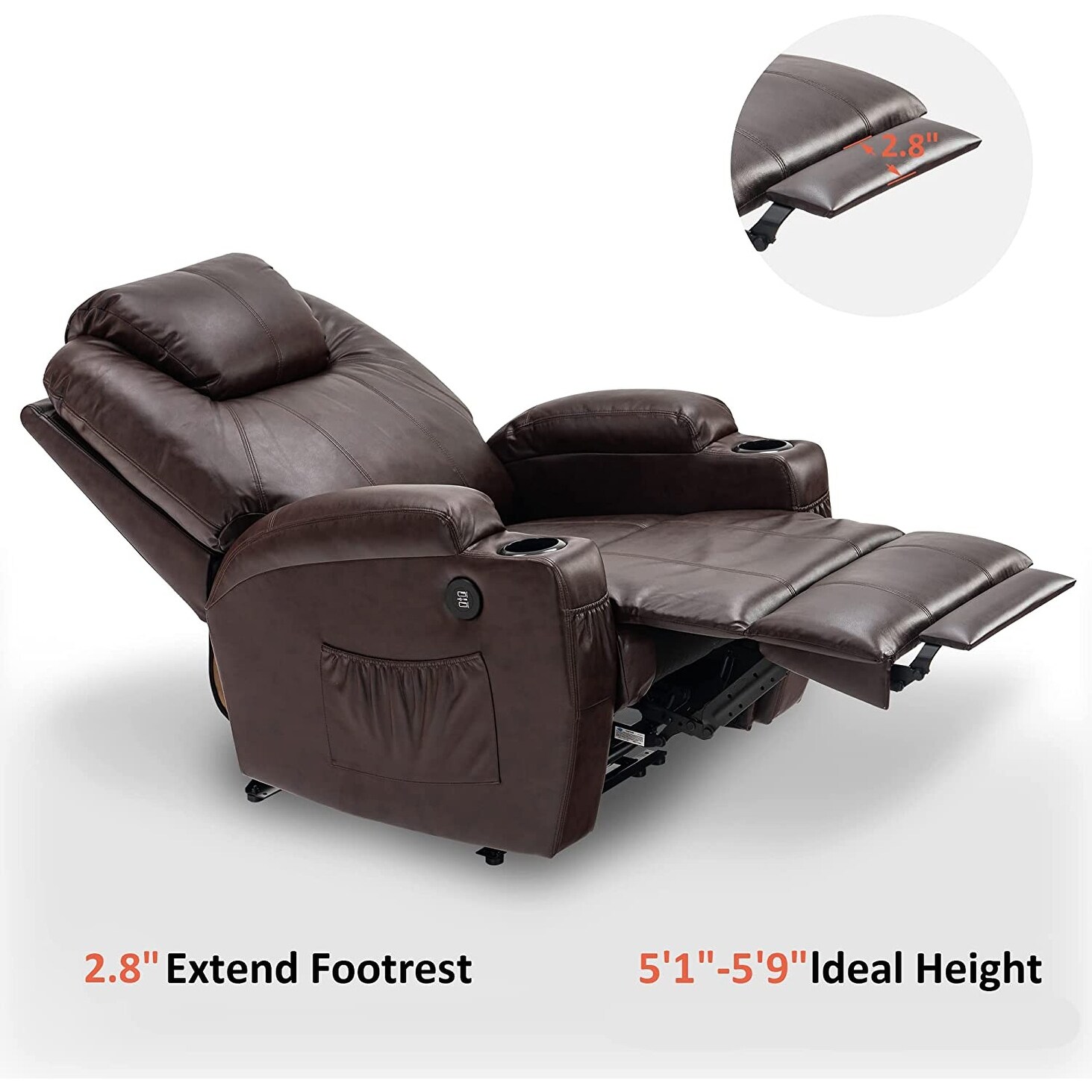 Mcombo Electric Power Recliner Chair with Massage and Heat, Faux Leather 7050