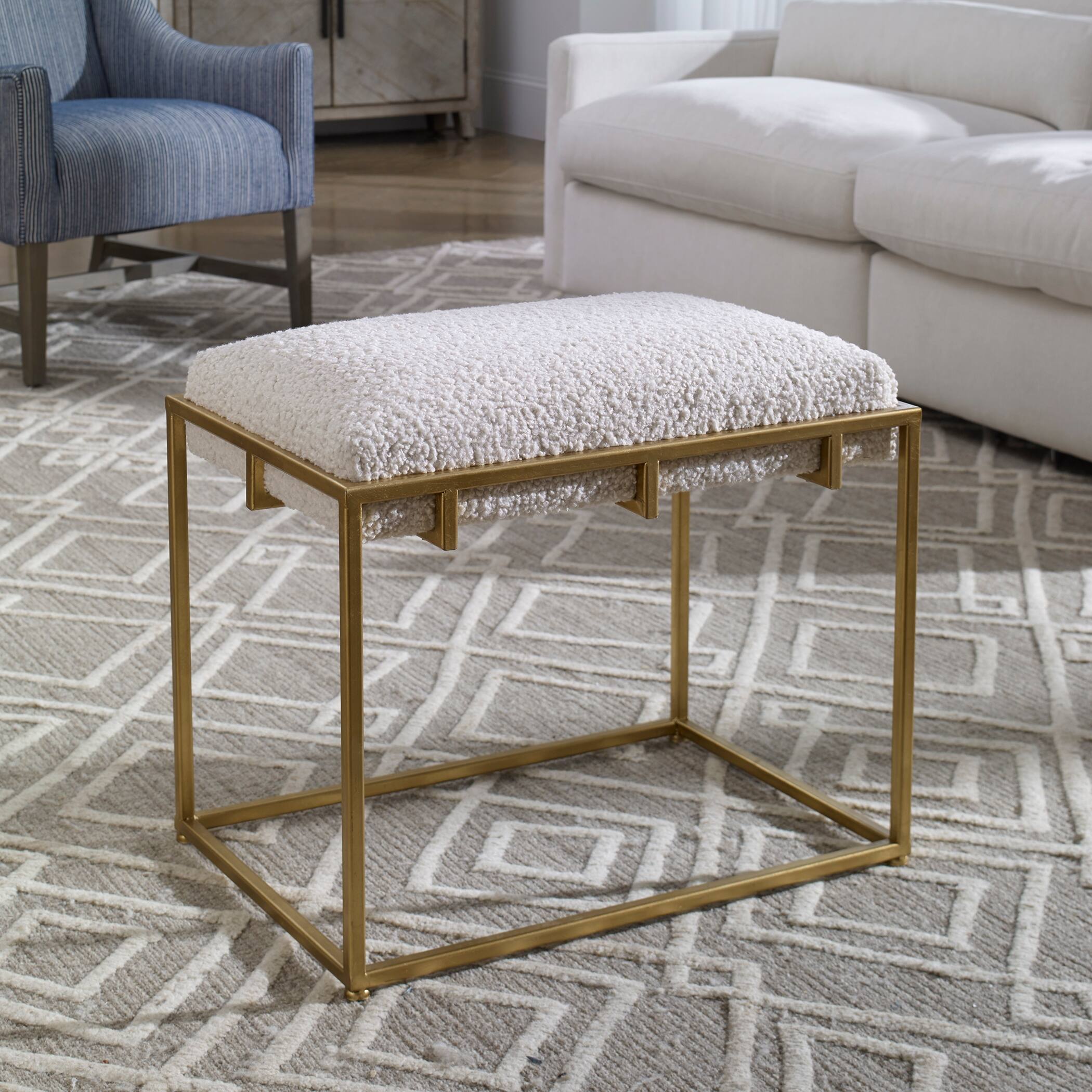 Uttermost Paradox Gold and White Small Shearling Bench