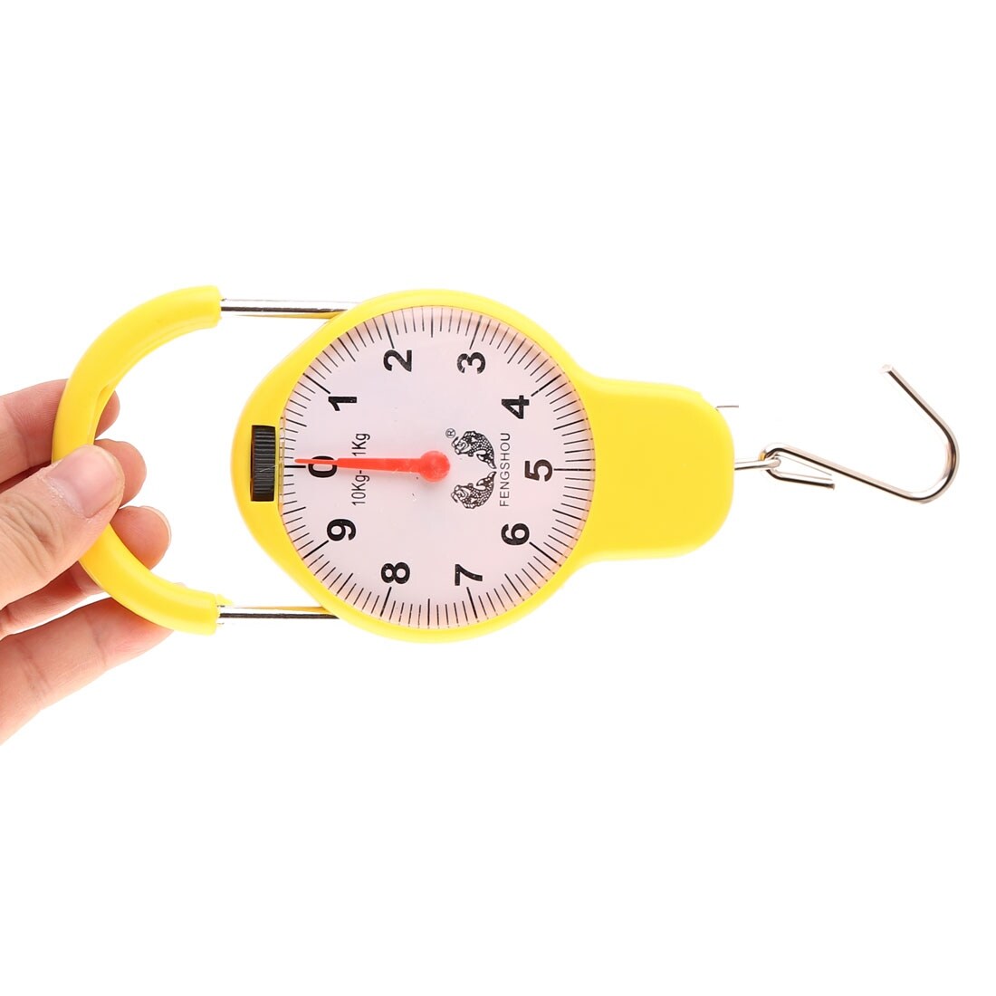 Fish Shape Round Dial Weight Analog Mechanical Hanging Scale 10kg - White,Yellow,Silver - 4.7" x 3" x 1"(L*W*T)