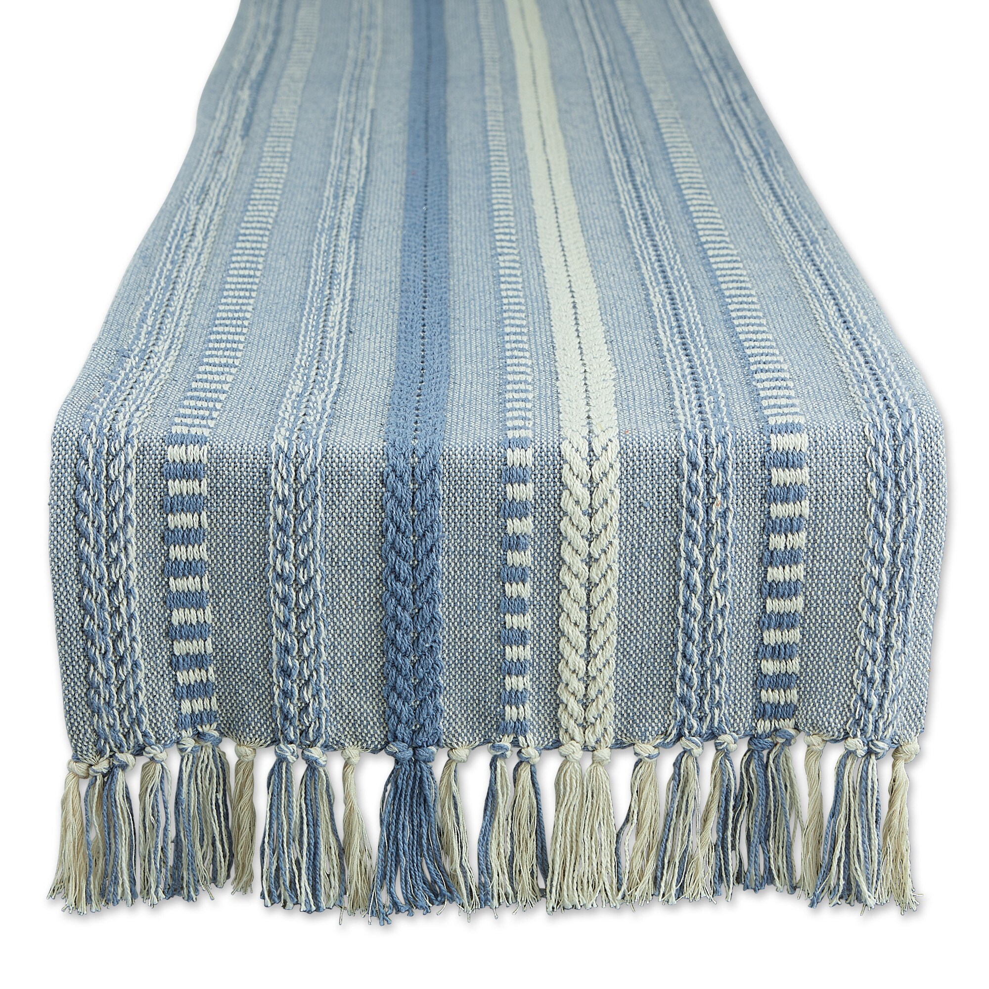 15" x 108" Stonewash Blue White Braided Stripe Decorative Table Runner