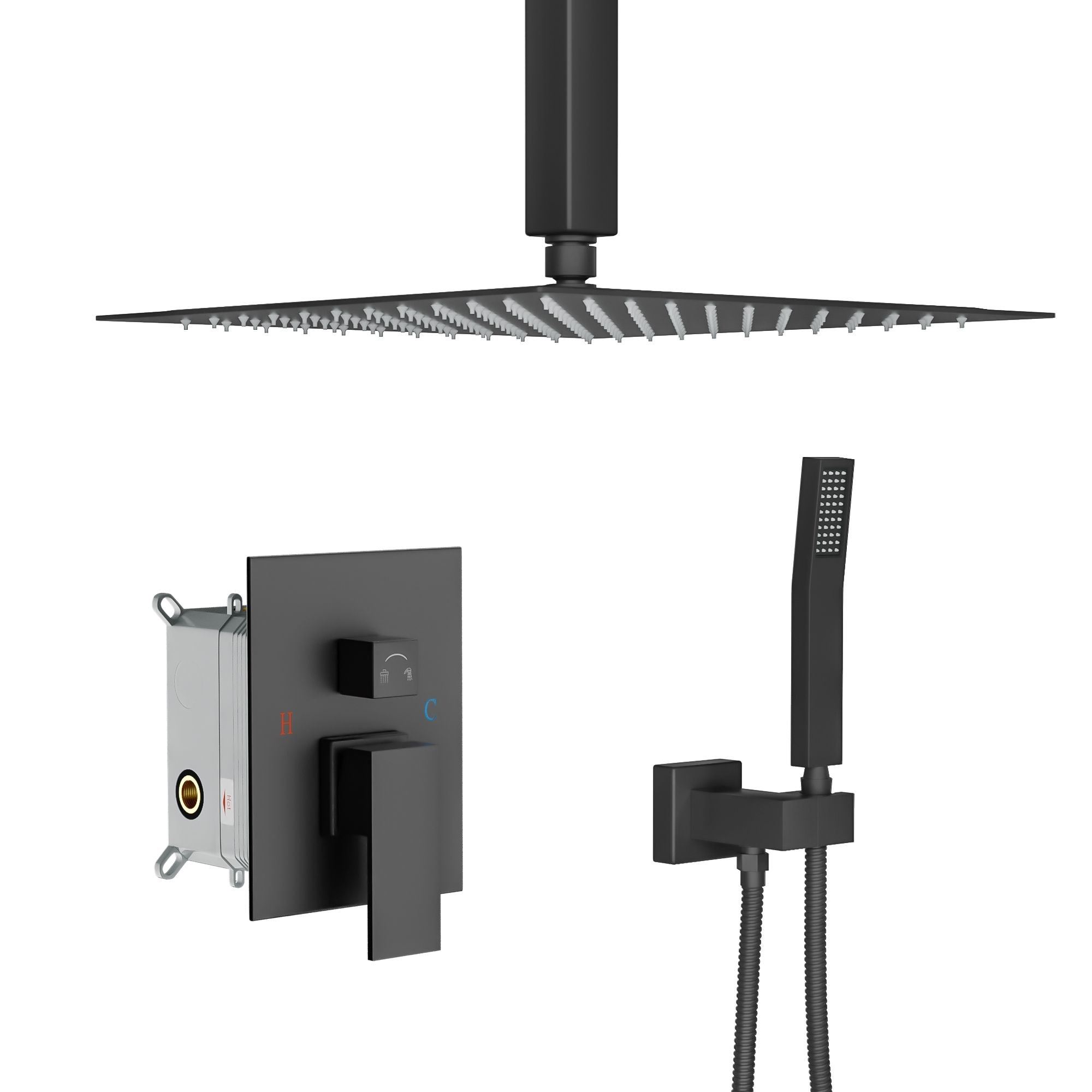 Kichae Pressure Balancing Rain Shower System Rough-in Valve Trim Kit Complete Square Shower Faucet Set