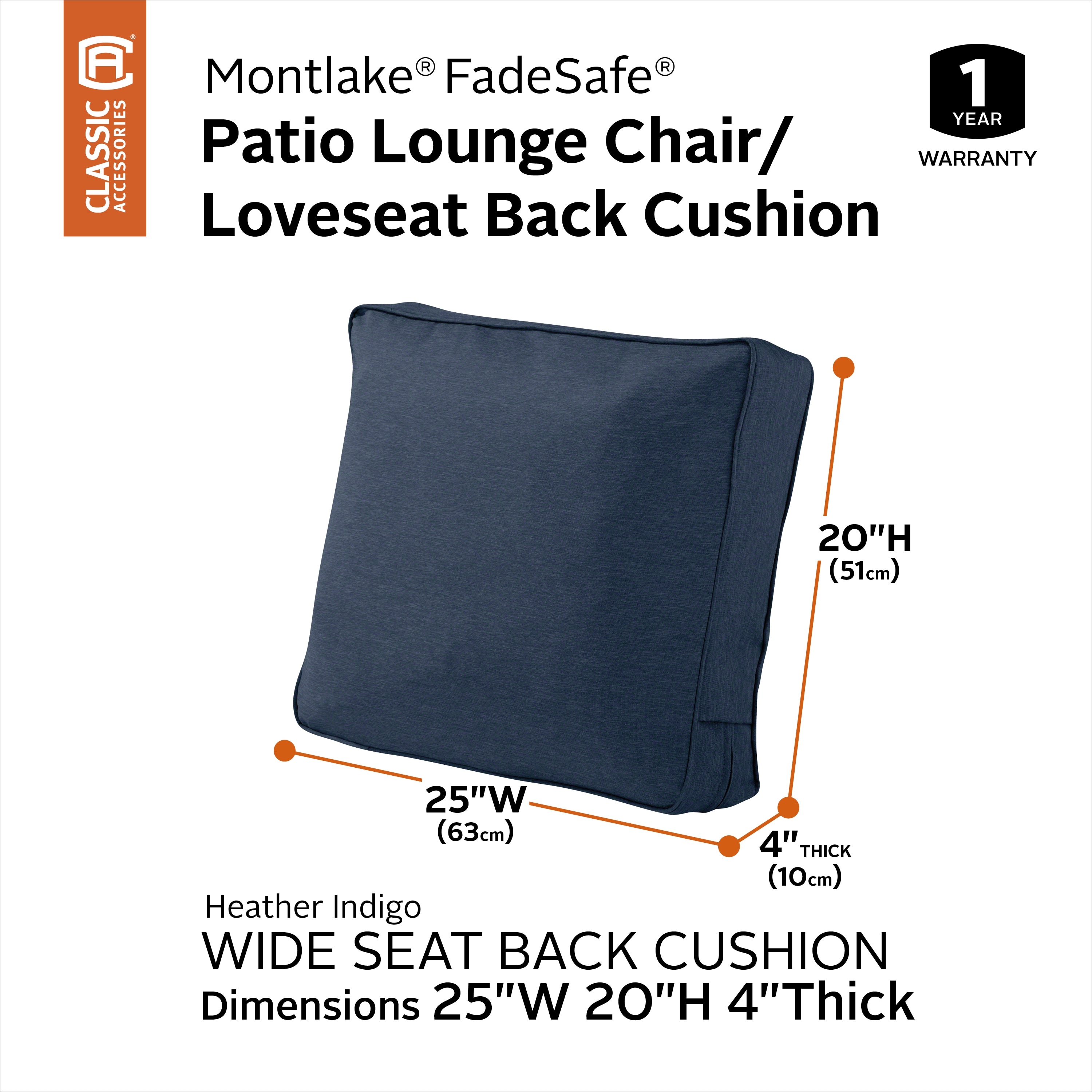 Classic Accessories Montlake FadeSafe Patio Lounge Chair/Loveseat Back Cushion