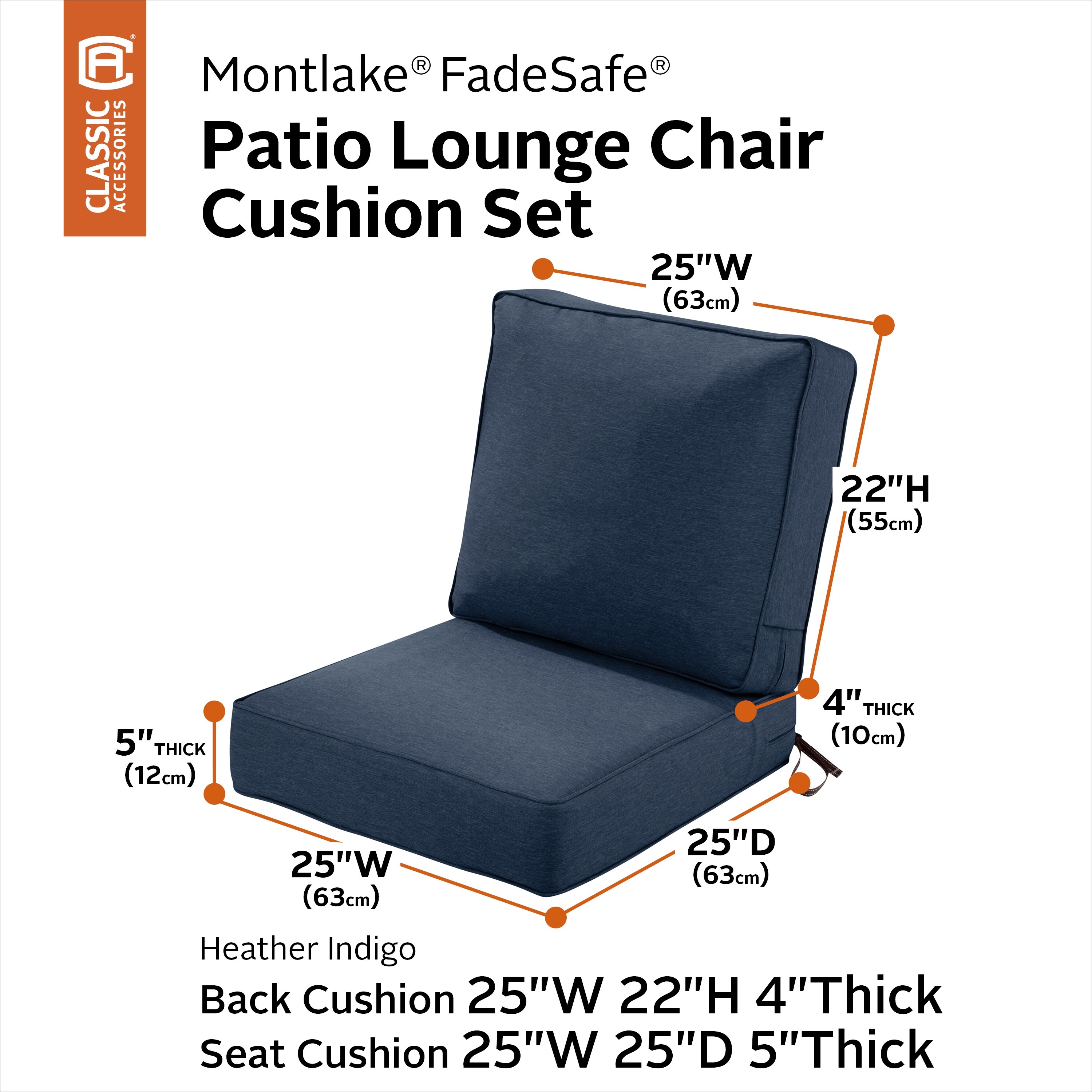 Classic Accessories Montlake FadeSafe Patio Lounge Chair Cushion Set