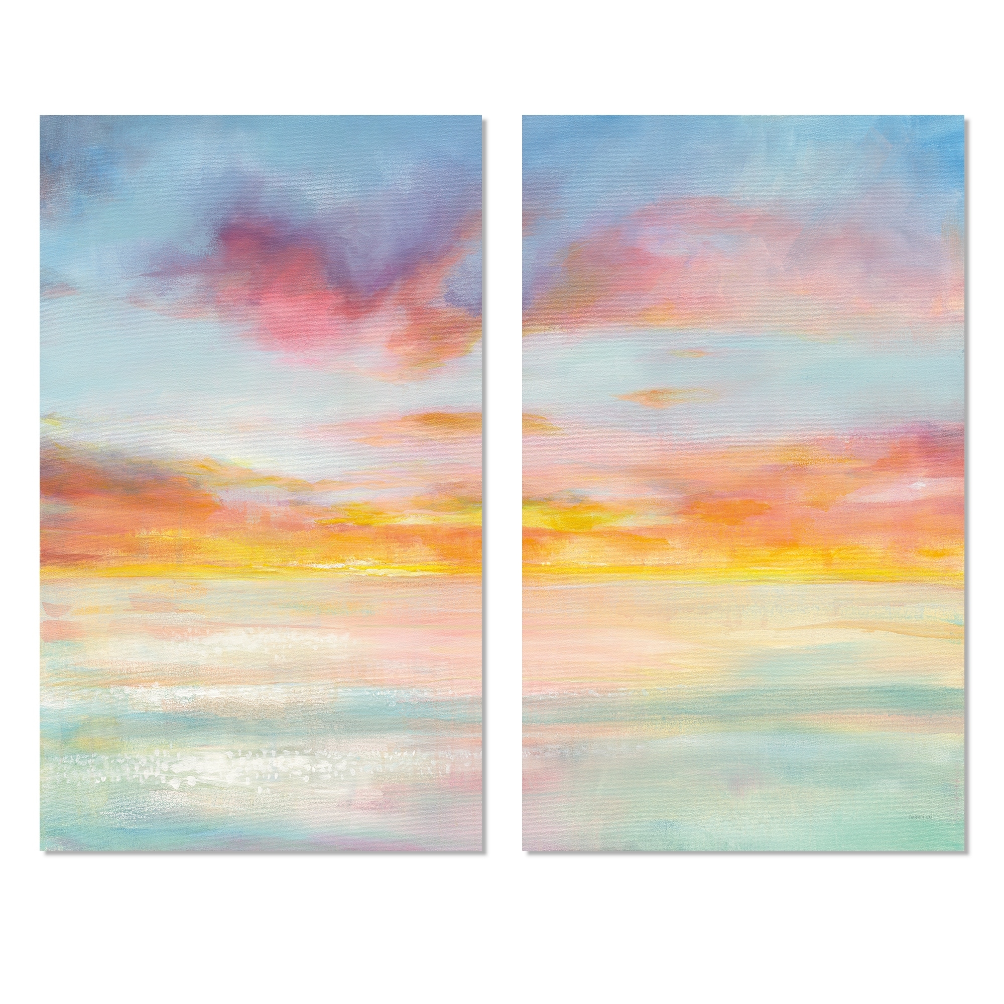 Designart "Pastel Pink and Blue Clouds" Traditional Canvas Wall Art Print 2 Piece Set