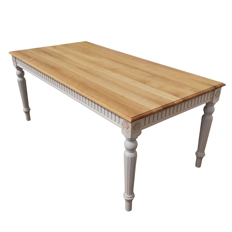 BADI Rectangular Solid Wood Dining Table - Natural OAK/ Buttermilk White