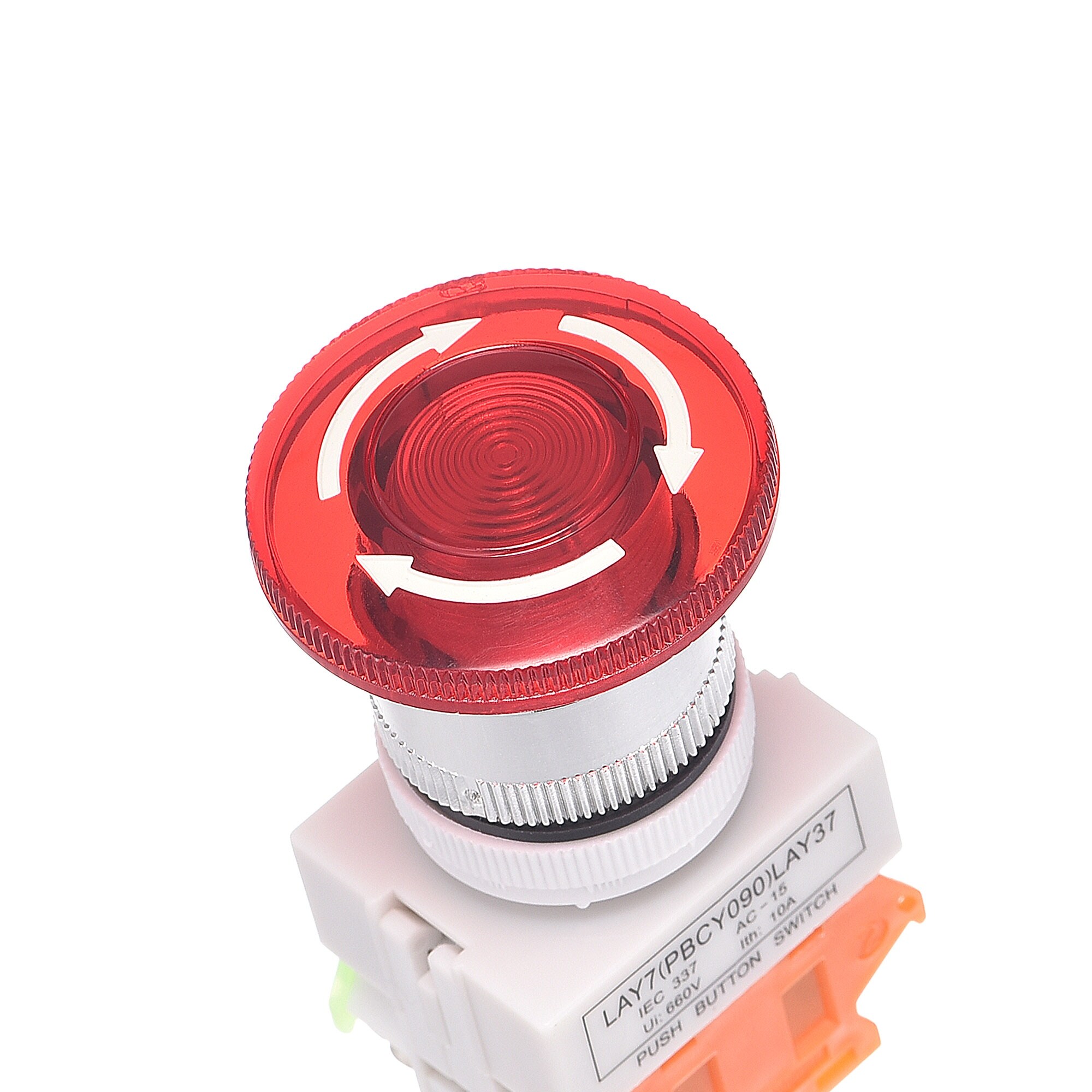 22mm Latching Emergency Stop Push Button Switch AC250V 10A W Light 24V 1NO 1NC - Red,White