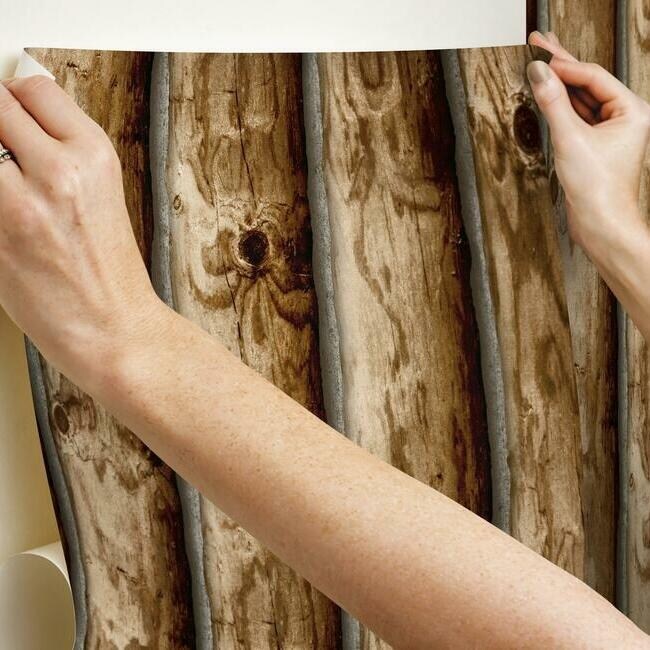 RoomMates Cabin Logs Peel & Stick Wallpaper Brown