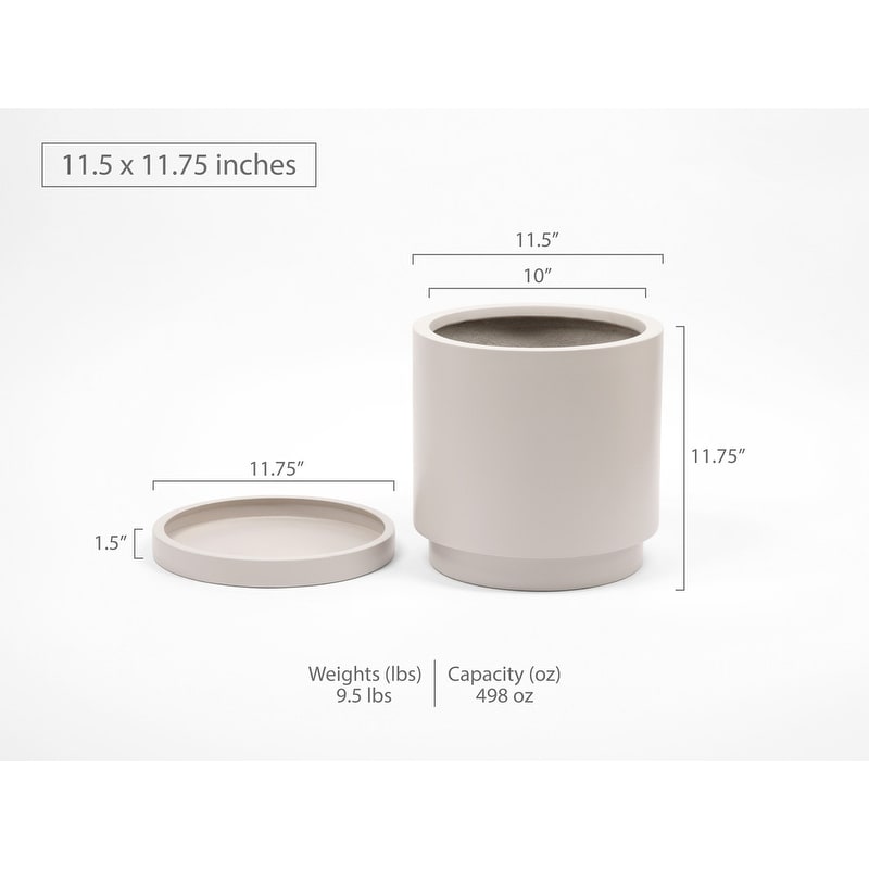 Indoor/Outdoor Large 1-Piece Nordic Minimalist Fiberstone Lightweight Round Planter Pot With Saucer - 15, 11 inch Matte Finish