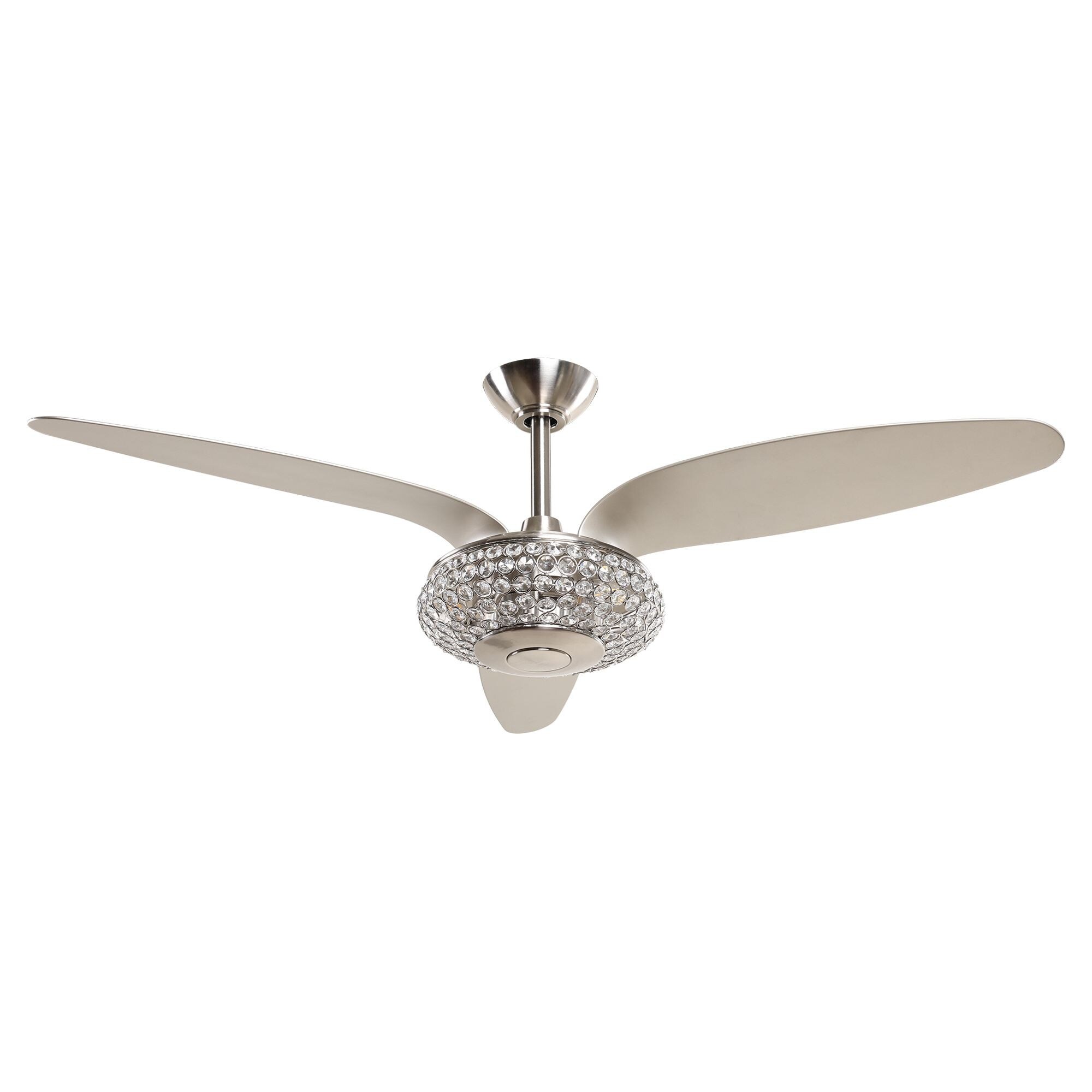 52" Modern 3-Blade Nickel Crystal LED Ceiling Fan with Remote