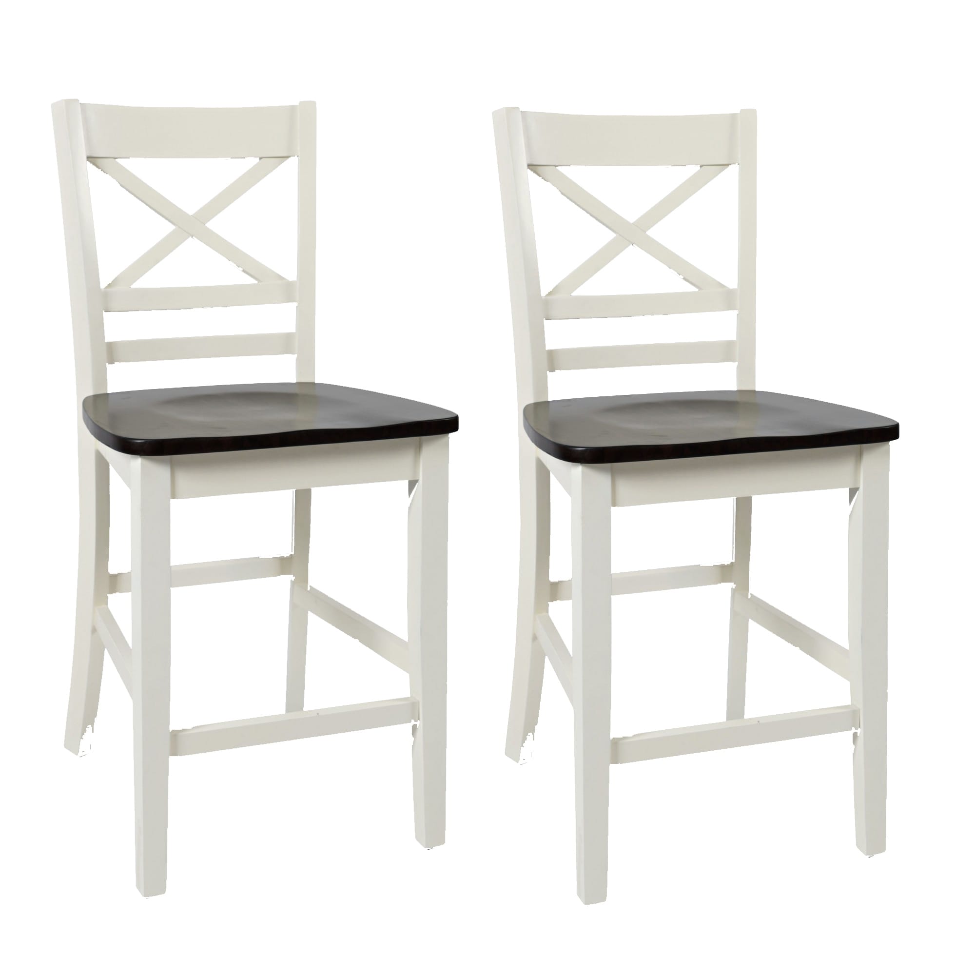 Counter Height Stool with X Back, Set of 2, Brown and White