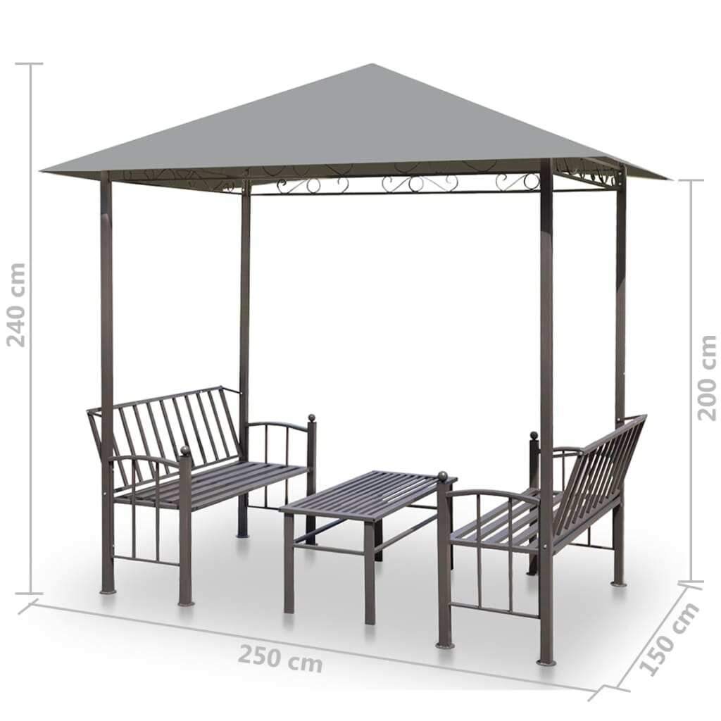 vidaXL Garden Pavilion with Table and Benches 8.2'x4.9'x7.8' Anthracite - 8.2' x 4.9' x 7.8' (L x W x H)