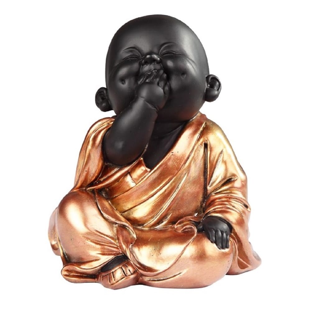 Q-Max 6"H Speak No Evil Little Buddhist Monk in Gold and Black Statue Feng Shui Decoration Religious Figurine