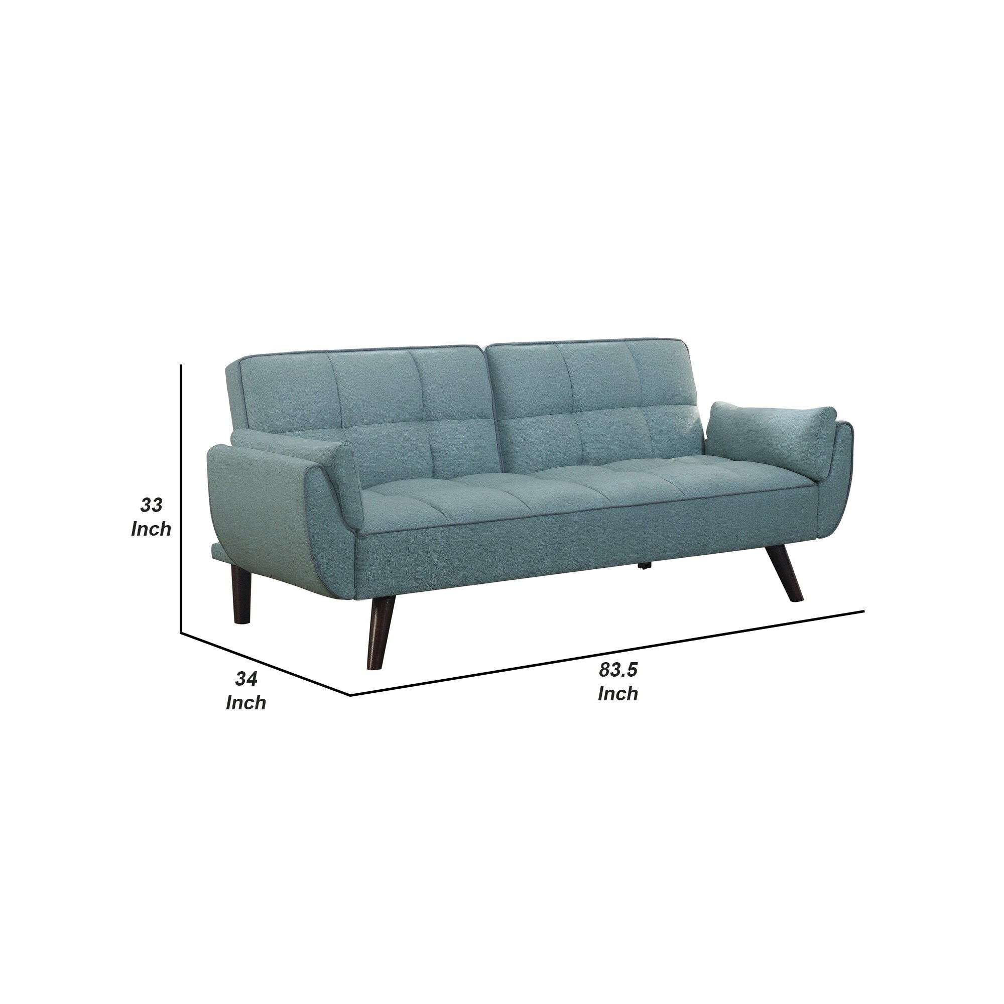 Tufted Stitching Fabric Sofa Bed with Splayed Legs, Blue