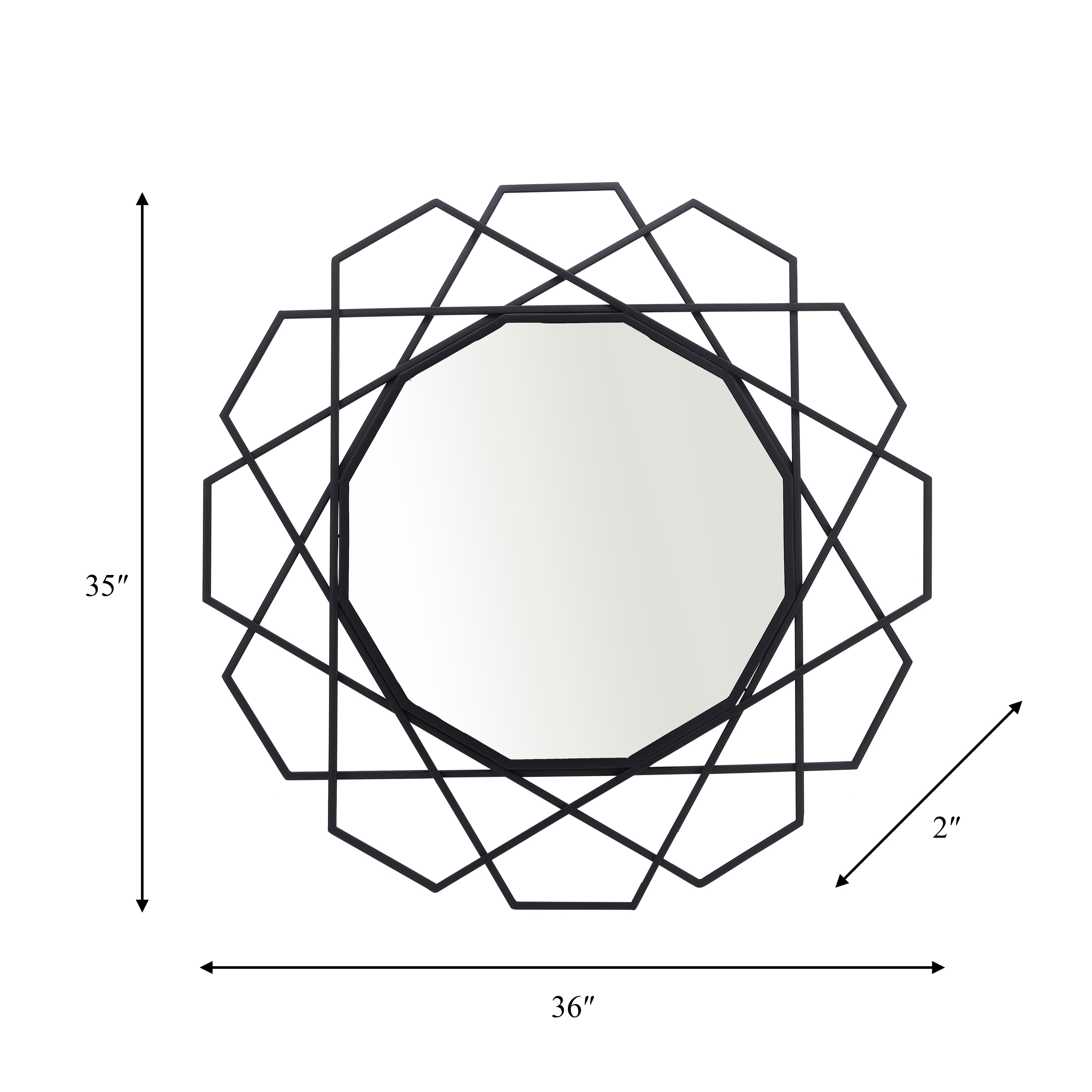 Metal 35" Geometric Mirror, Black Wb 35"H - 36.0" x 2.0" x 35.0"