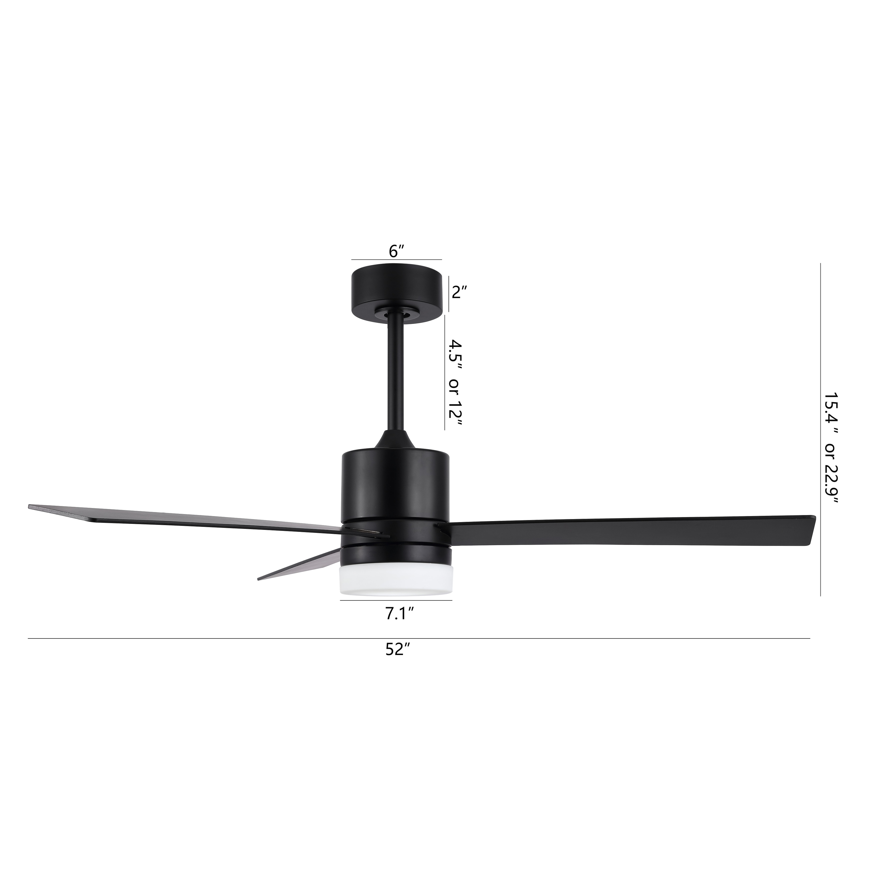 GetLedel 52-inch 3-Blade LED Ceiling Fan with Remote Control and Light Kit
