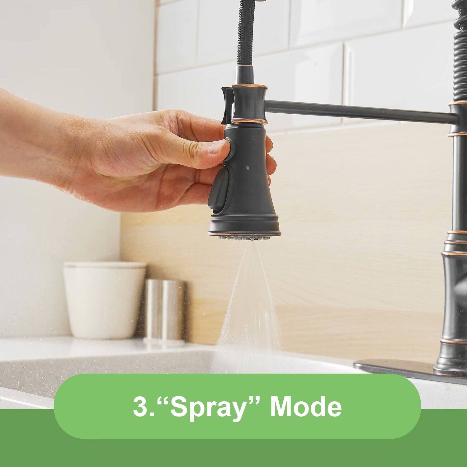 Vibrantbath Kitchen Sink Faucet Pull Down Sprayer Spring 3 Function