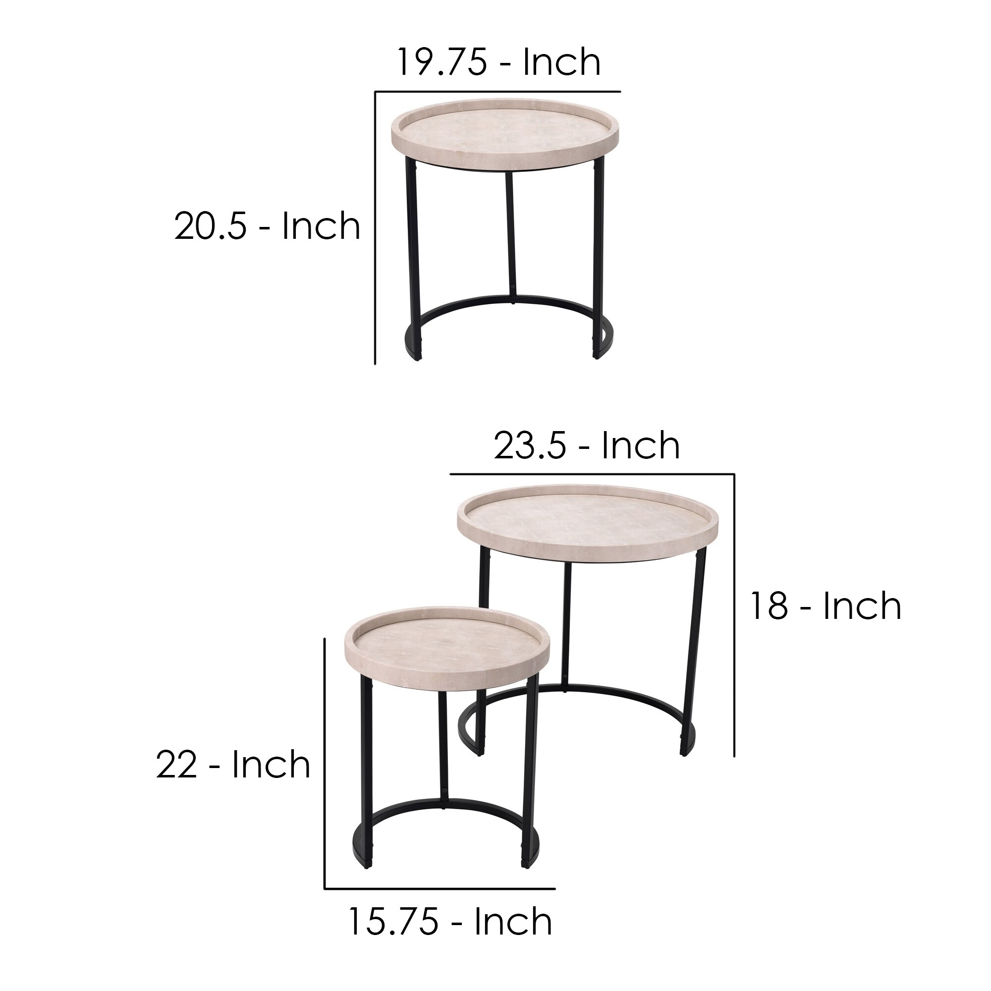 Side Table with Faux Shagreen Accent, Set of 3, Beige