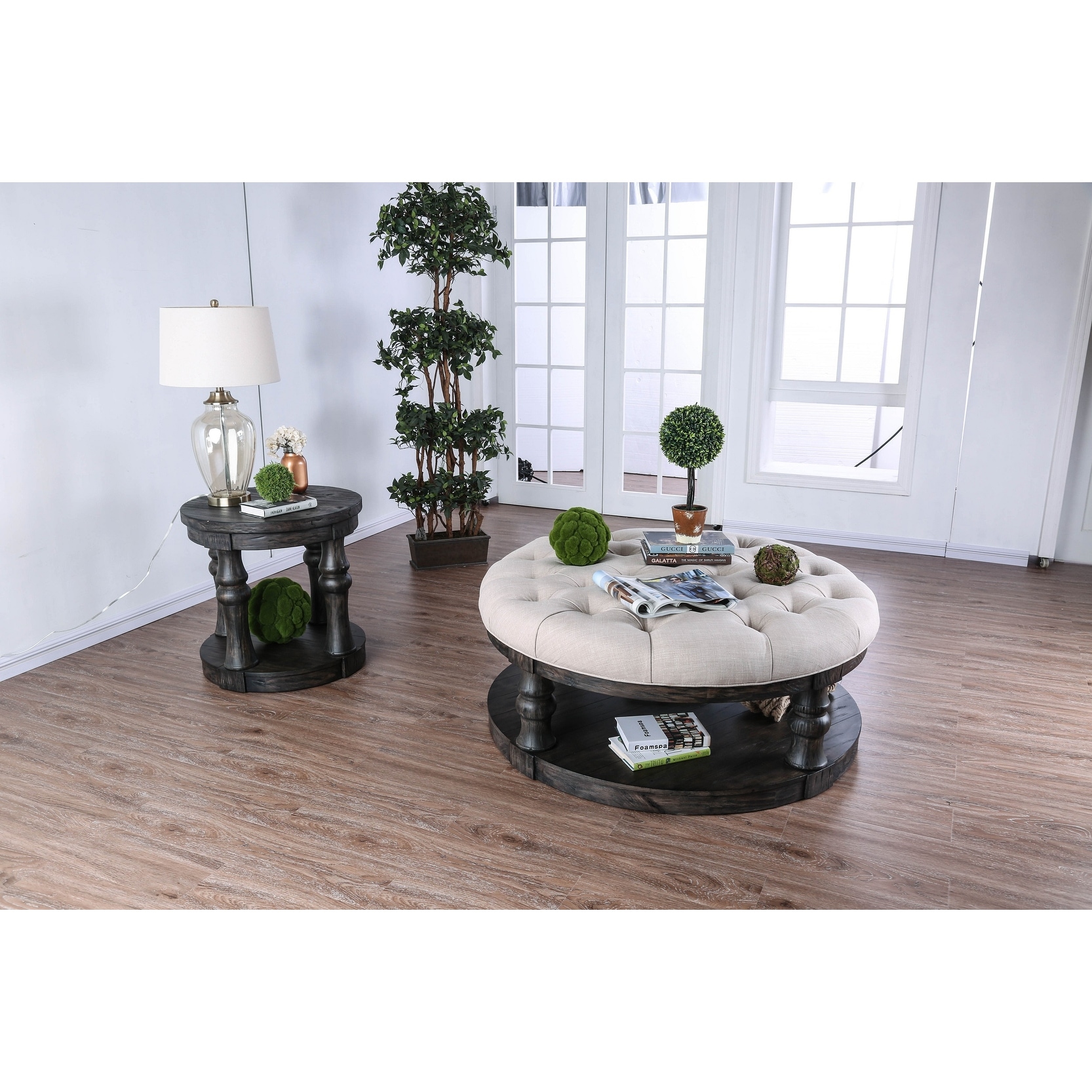Wooden Round Coffee Table With Open Shelf