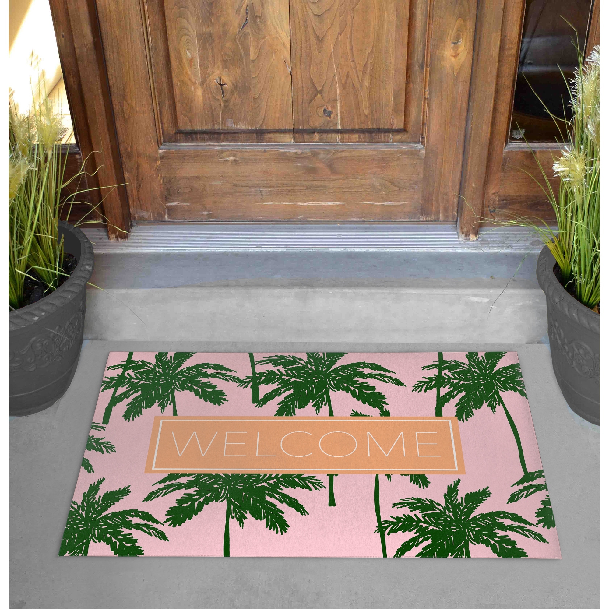 PALM TREE WELCOME PINK Outdoor Mat By Terri Ellis