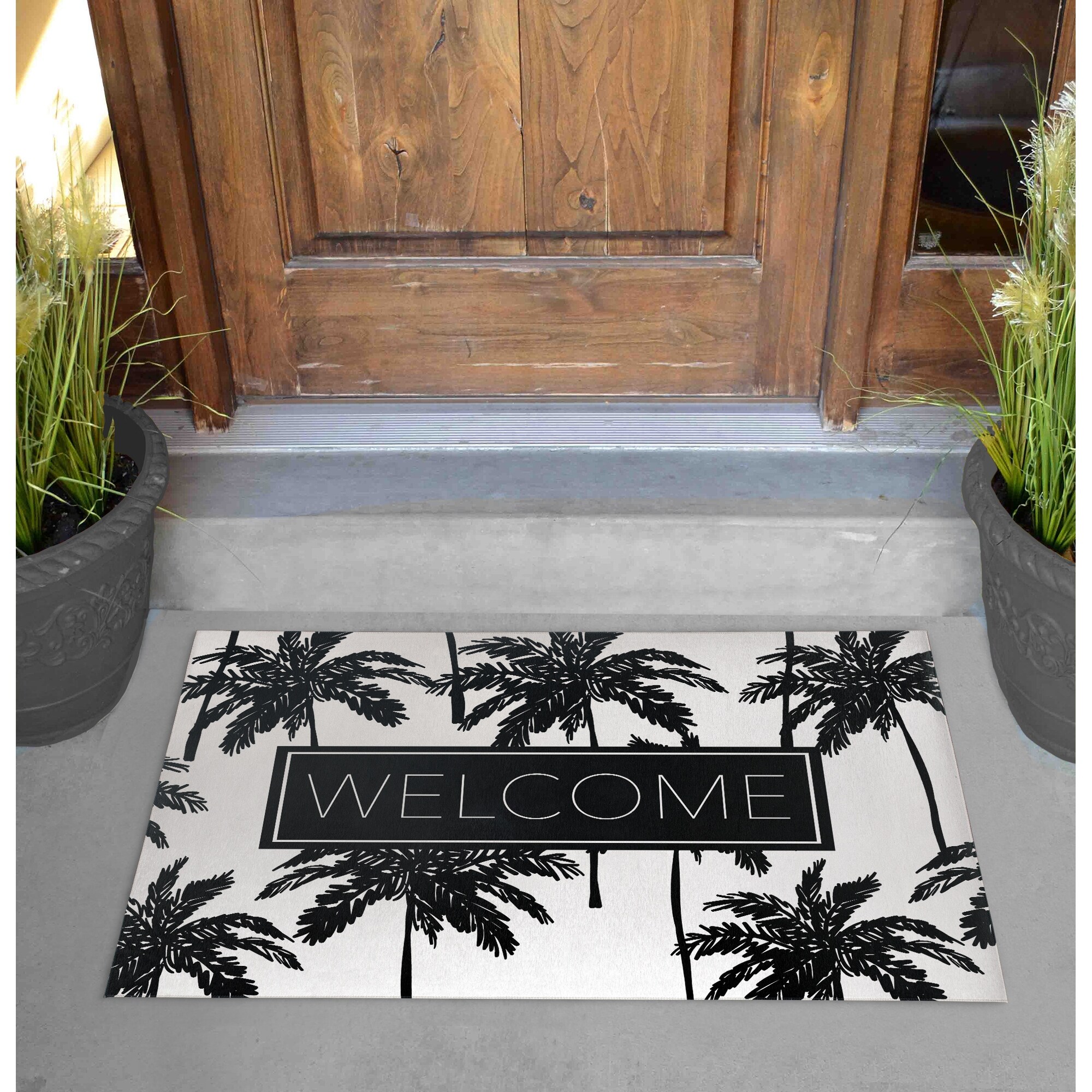 PALM TREE WELCOME WHITE Outdoor Mat By Terri Ellis