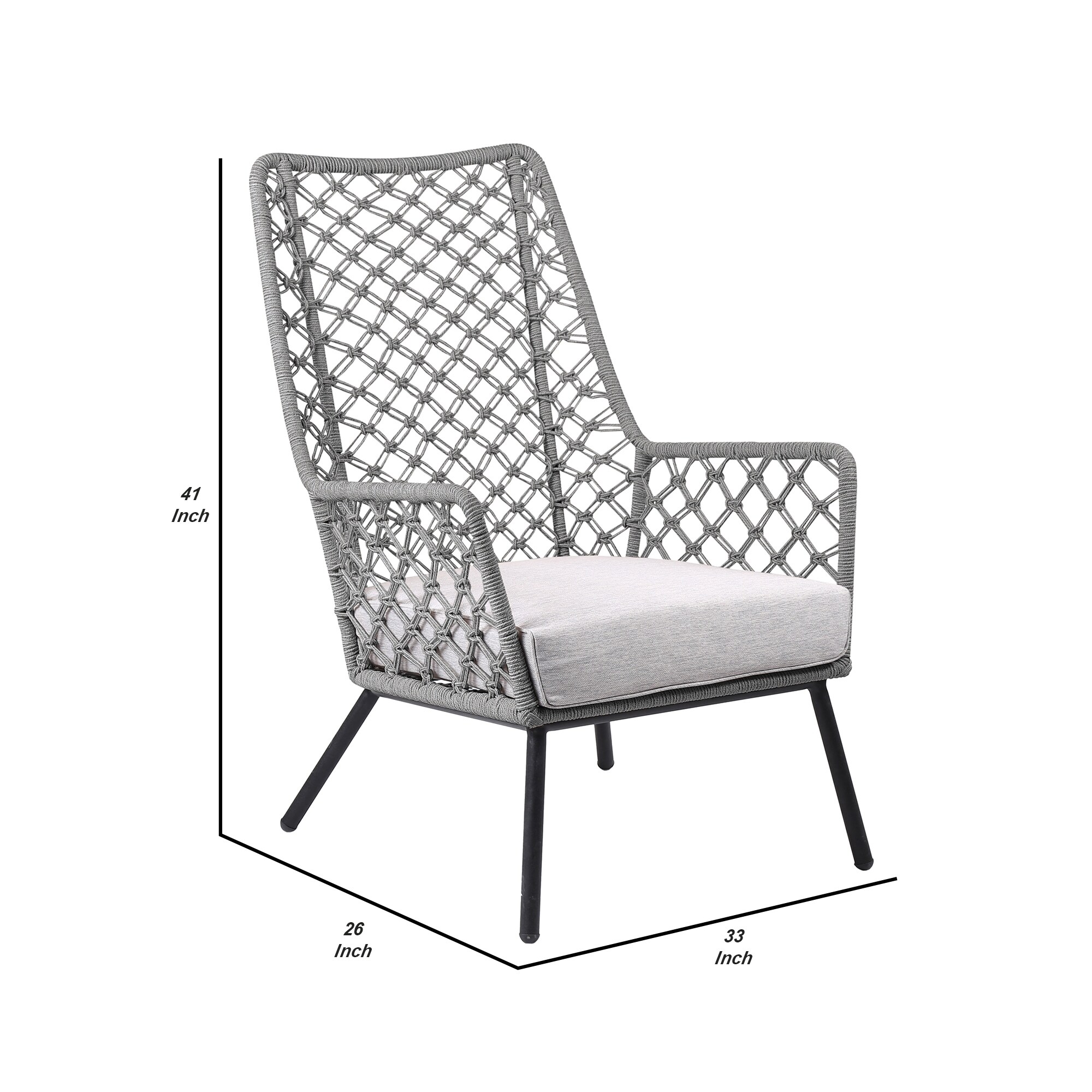Indoor Outdoor Lounge Chair with Intricate Woven Lattice Back, Gray
