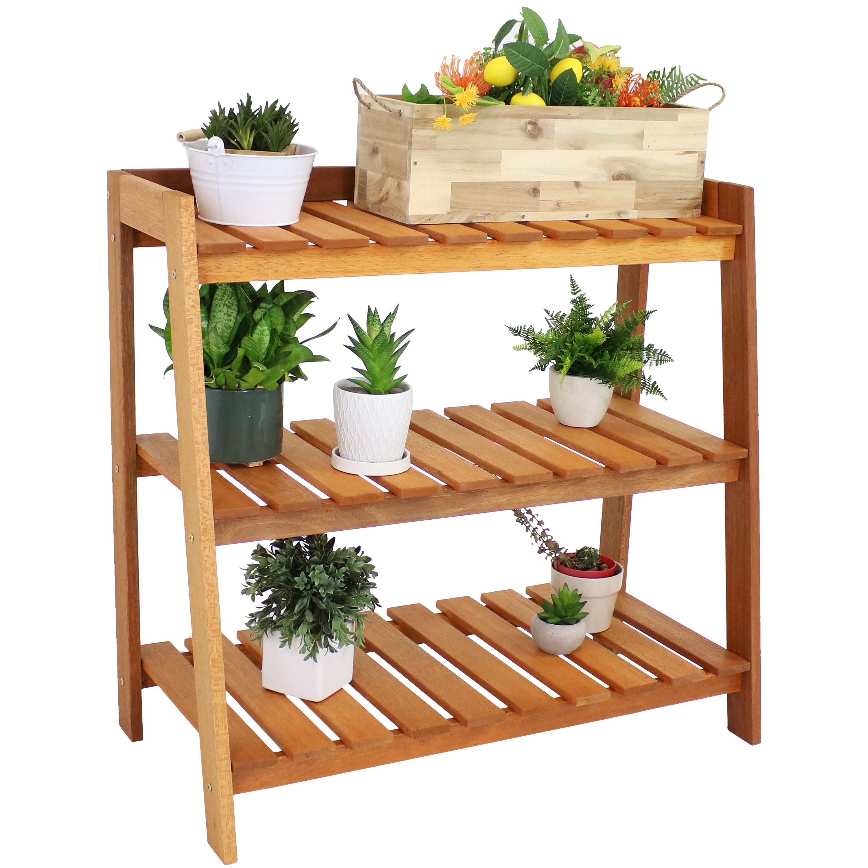 Sunnydaze Meranti Wood Garden Shelf with Teak Oil Finish - 36" x 18" x 34.5"