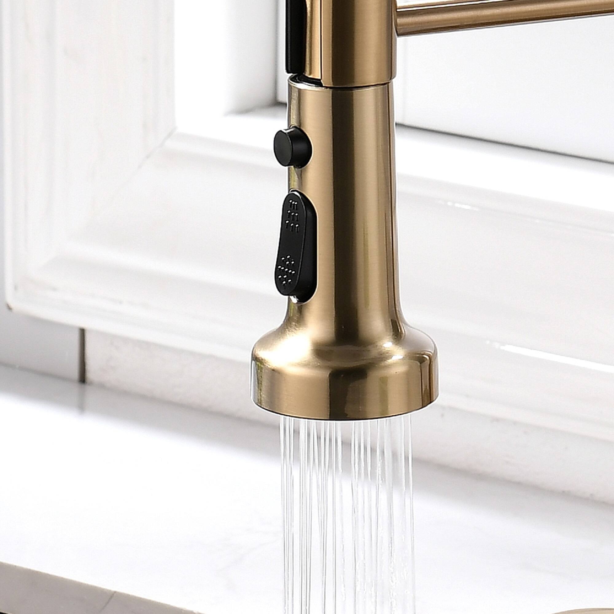 Copper Kitchen Faucet Pull-down Function LED Light Gold - Golden