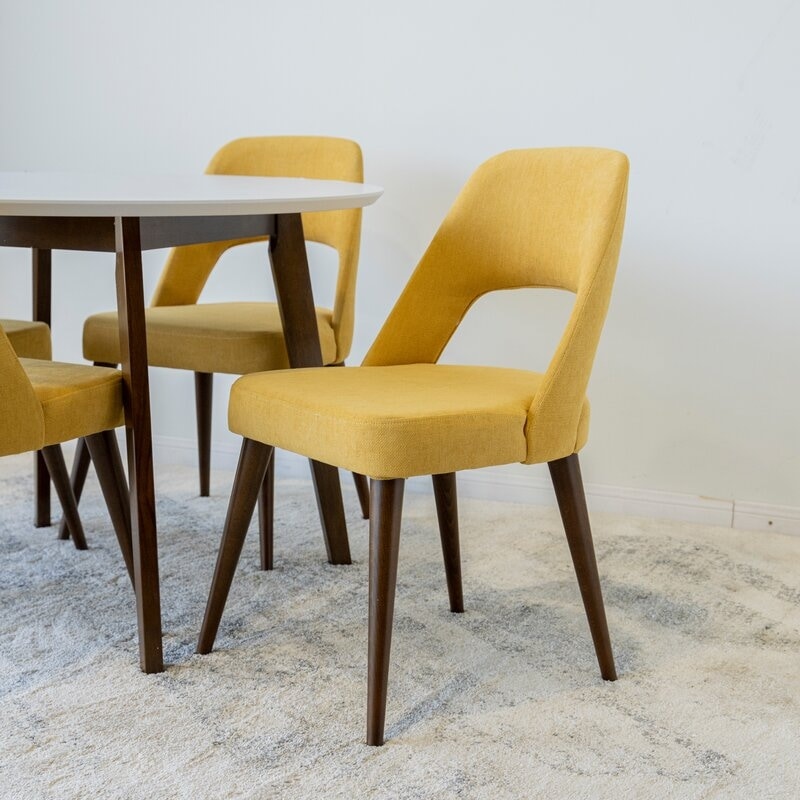 Conroy 5-Piece Mid-Century Modern Dining Set with 4 Linen Dining Chairs in Yellow