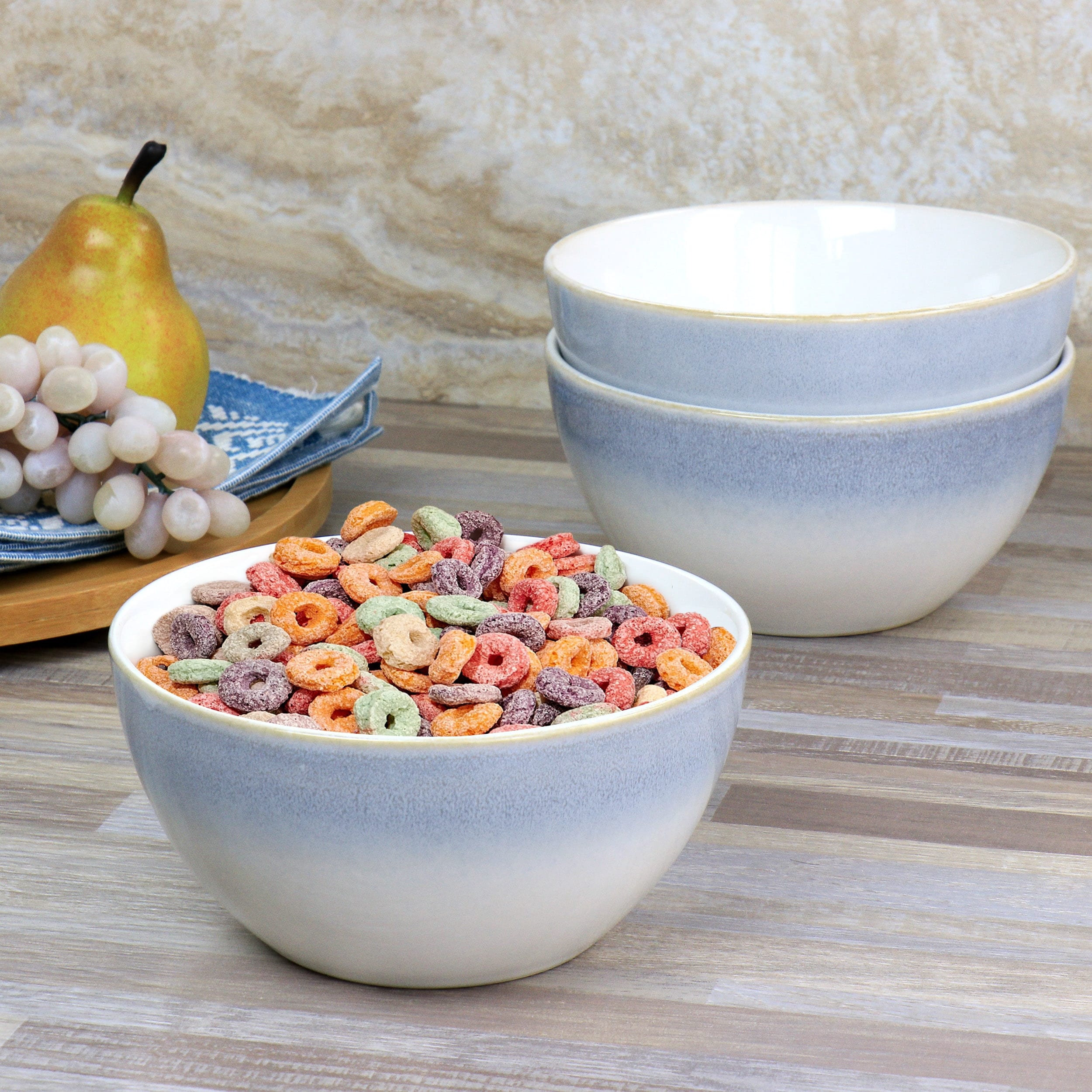 Martha Stewart Blue Rim 6" 6 Piece Stoneware Cereal Bowl Set